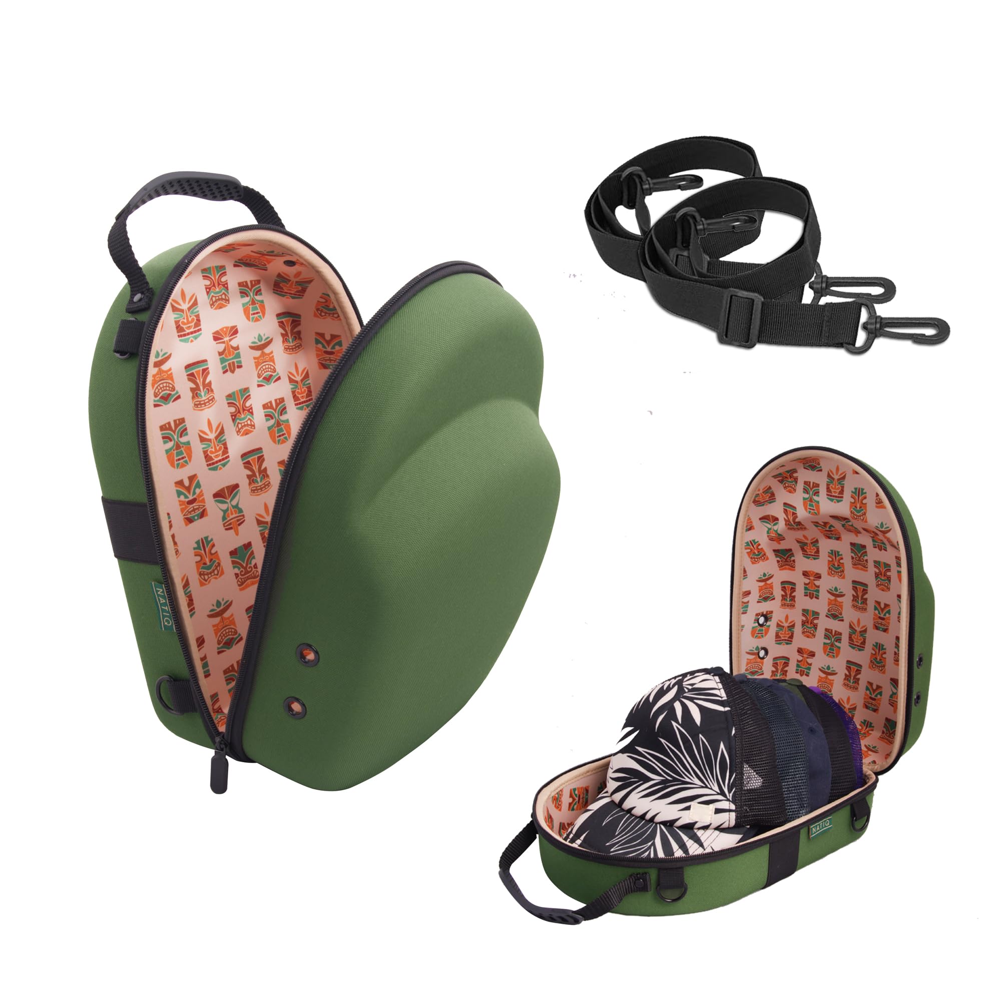 NATIQ Baseball Cap Travel Organizer - Waterproof Hat Carrier for 5-6 Hats with Adjustable Shoulder Strap & Top Handle - Perfect for Travel, Sports, and Hawaiian Vacations