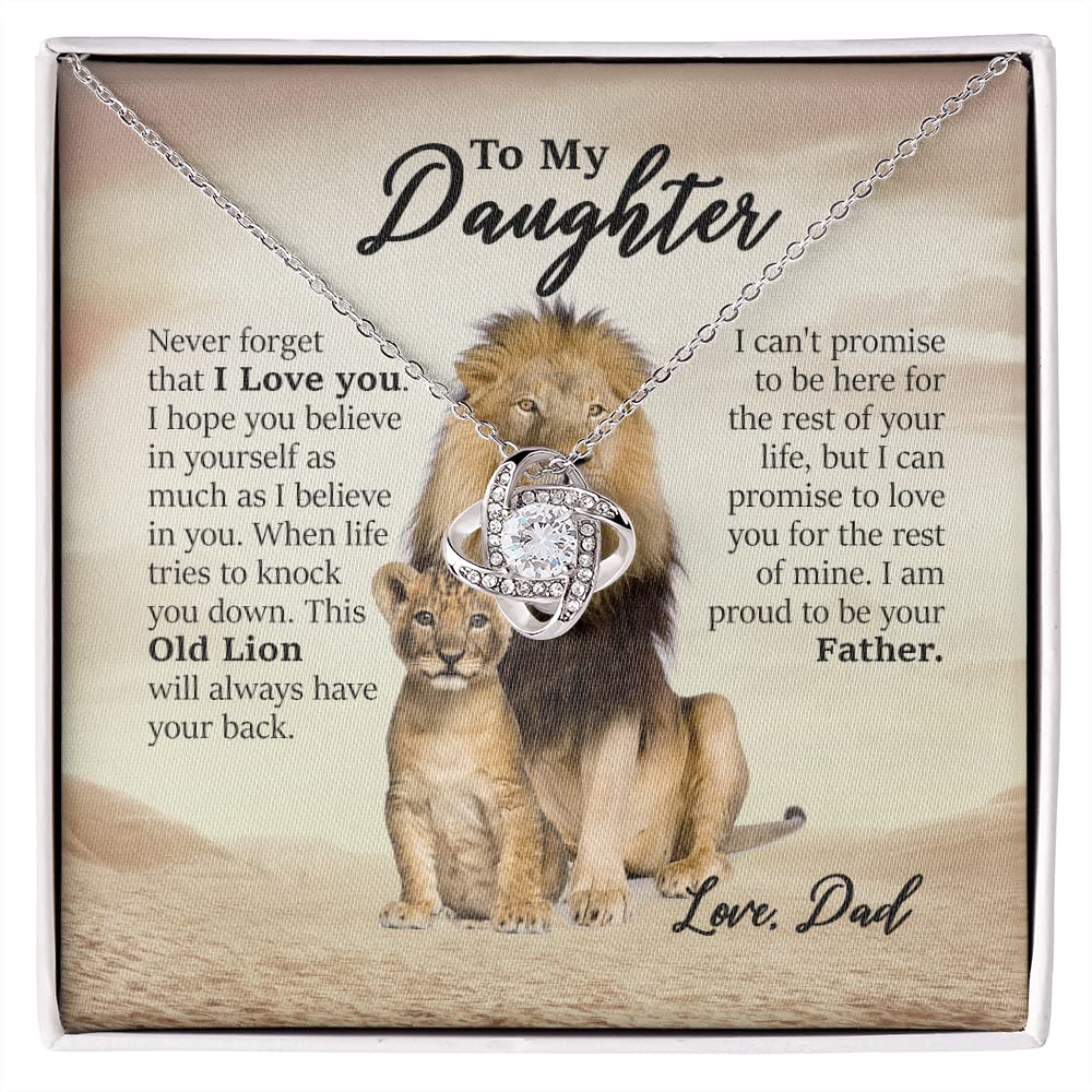 Father Daughter Necklace - Lion Love Knot Pendant Jewelry | Meaningful Birthday Gift for Daughter from Dad | Perfect for Father's Day, Christmas & Special Occasions