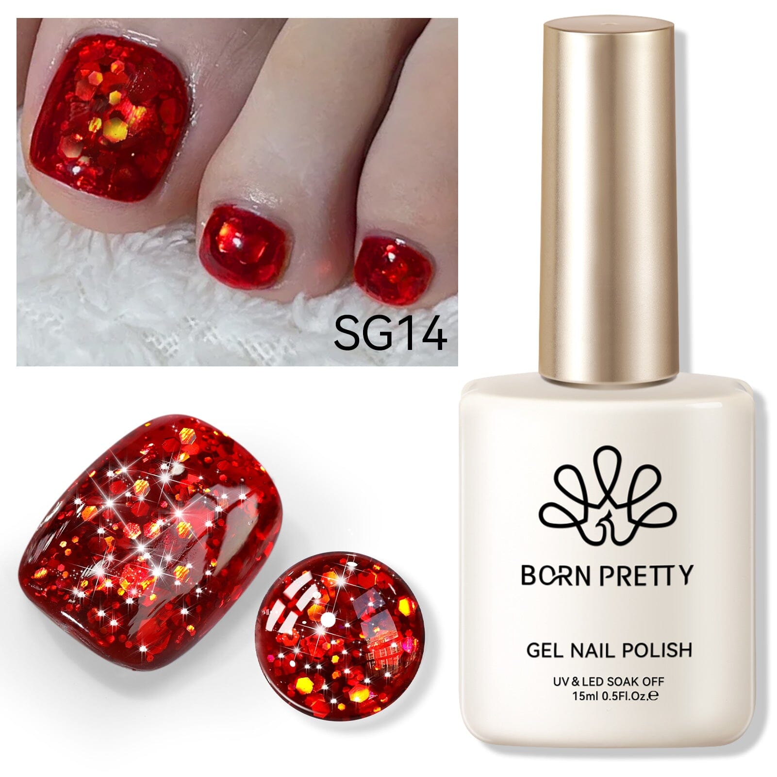 Red Sequins Glitter Gel Nail Polish - SG14 Vanity Fair 15ml - Long Lasting Shine for Manicures & Pedicures - Perfect for Parties, Weddings & Special Occasions