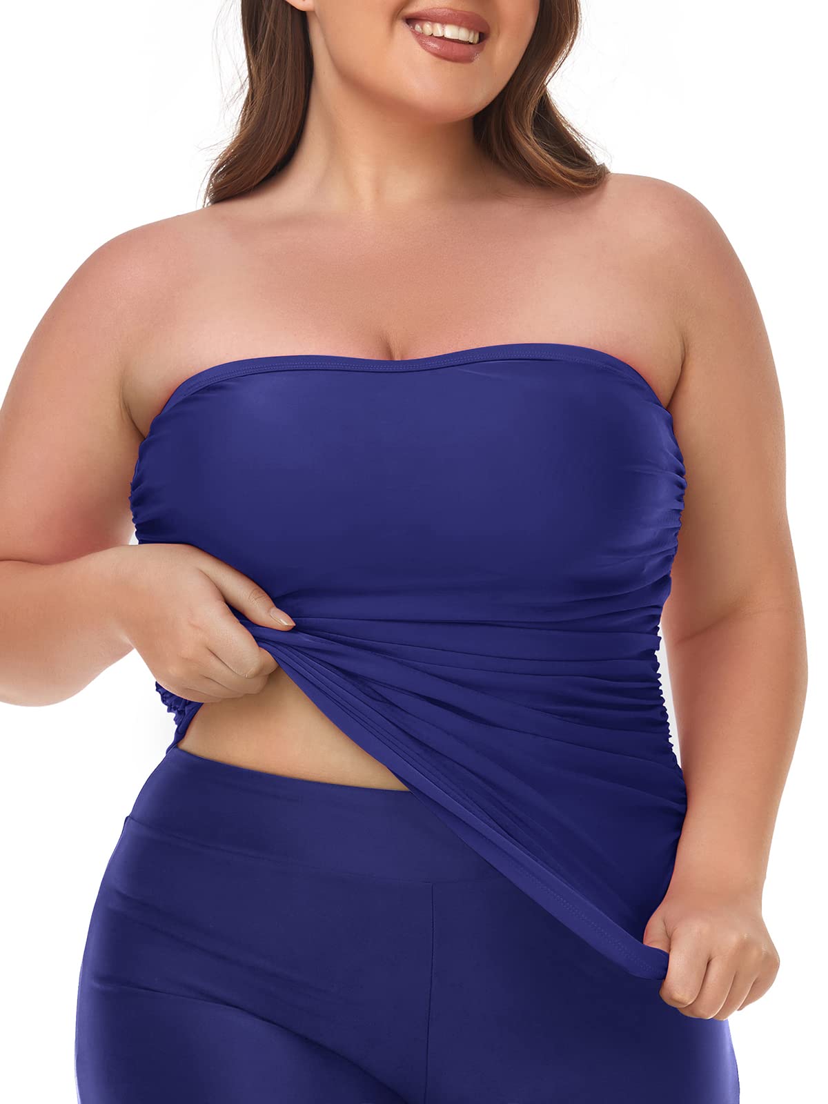 Ocean Blues Women's Bandeau Tankini Top - Ruched Swimwear for Women - Perfect for Beach, Pool & Summer Vacations