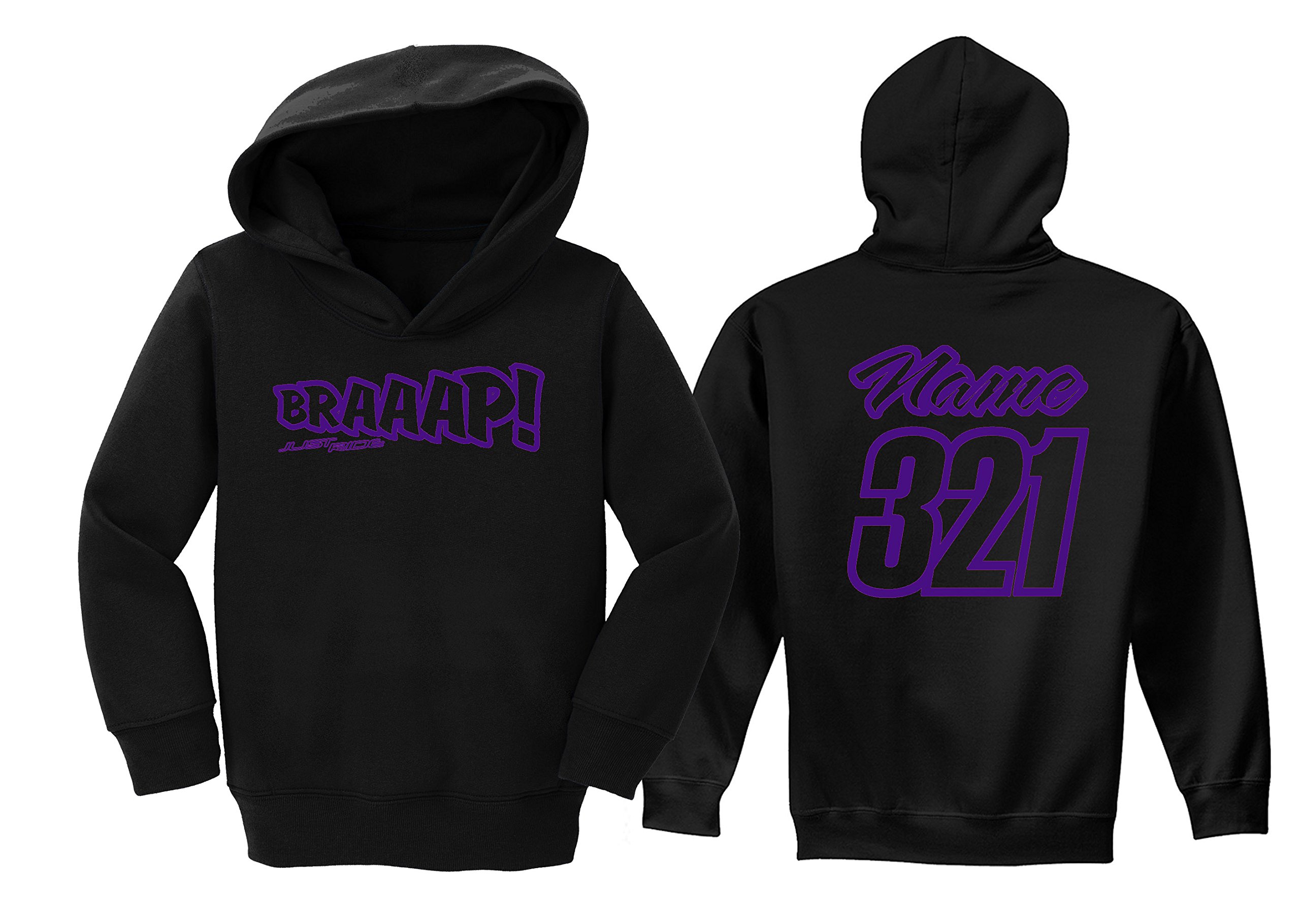 Custom Personalized Motocross Number Plate Toddler & Youth Hoodie Sweatshirt - JUST RIDE BRAAAP - Perfect for Motocross Racing, Bike Riding & Outdoor Adventures
