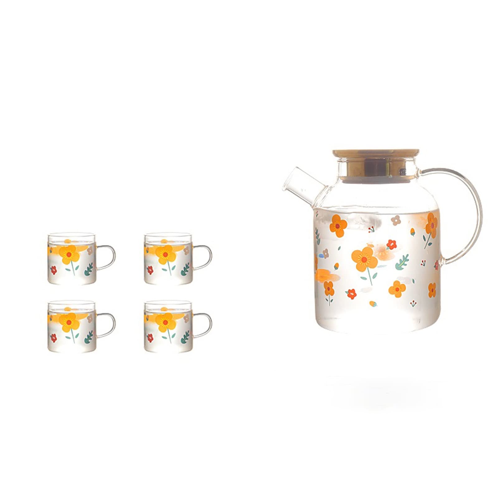 Premium Glass Water Pitcher Set with 4 Cups - 1.7L Large Capacity Pitcher for Juice, Tea, Coffee, Iced Water & Beverages - Perfect for Home, Kitchen, Parties & Outdoor Gatherings