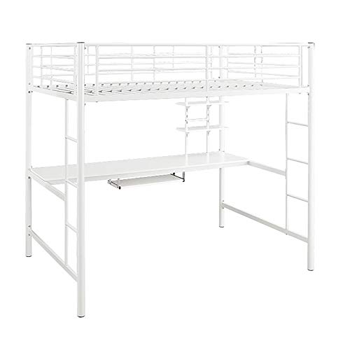 Walker Edison Timothee Urban Industrial Metal Double Over Computer Desk Bunk Bed - Full Size, White - Space-Saving Study & Sleep Solution for Small Apartments & Dorms