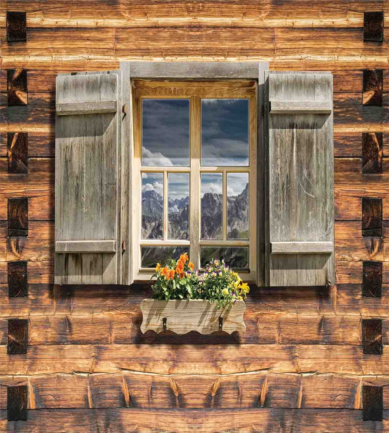Ambesonne Shutters Duvet Cover Set - King Size 2-Pack with 2 Duvet Covers & 4 Pillowcases, Weathered Mountain Hut Design with Summer Reflections, Brown & Green Bedding for Cozy Cabin or Rustic Home Decor