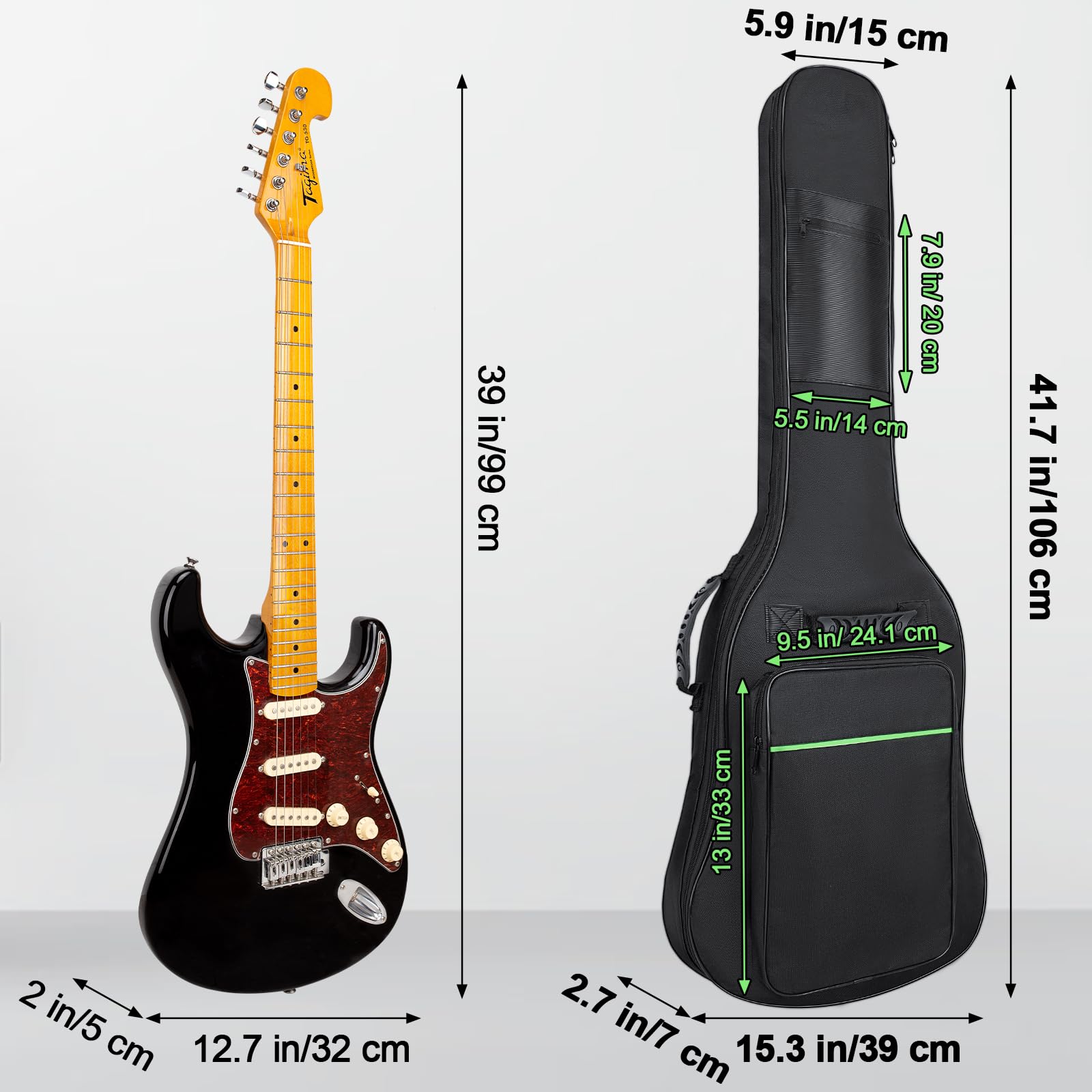 39 Inch Electric Guitar Gig Bag - 7mm Thick Padding, Waterproof & Durable Case with Neck Strap & Multiple Pockets (Black) - Perfect for Travel, Gigging & Electric Guitar Storage