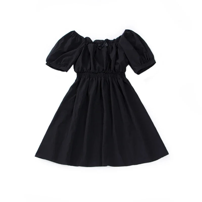 Gothic Black Puff Sleeve Wrap Dress for Women - Kawaii Cute Sundress | Dark Academia Aesthetic | Perfect for Casual Wear, Date Nights & Gothic Fashion Lovers