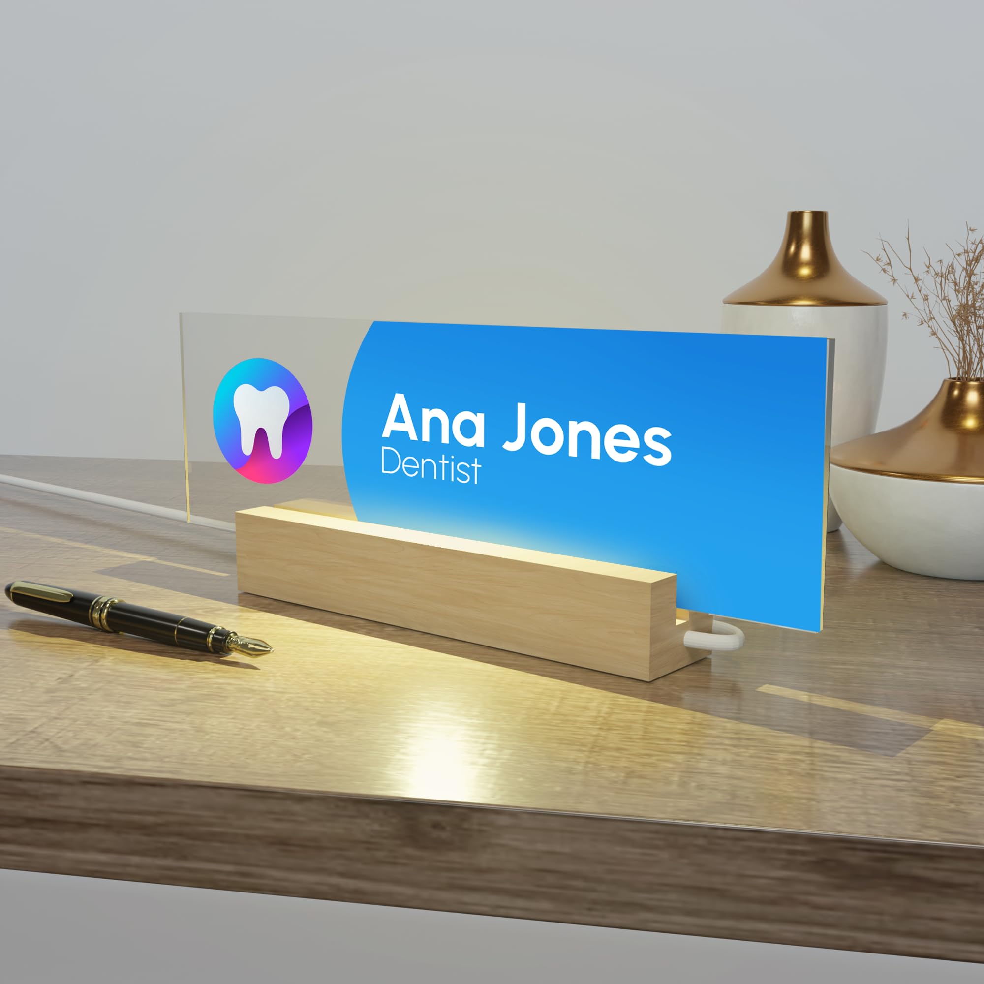 Personalized Acrylic Desk Name Plate - Custom Office Sign with Logo for Desk & Door - 10 x 3.5 Inch Cute Office Decor - Perfect for Corporate Gifts, Reception Desks & Home Office Organization