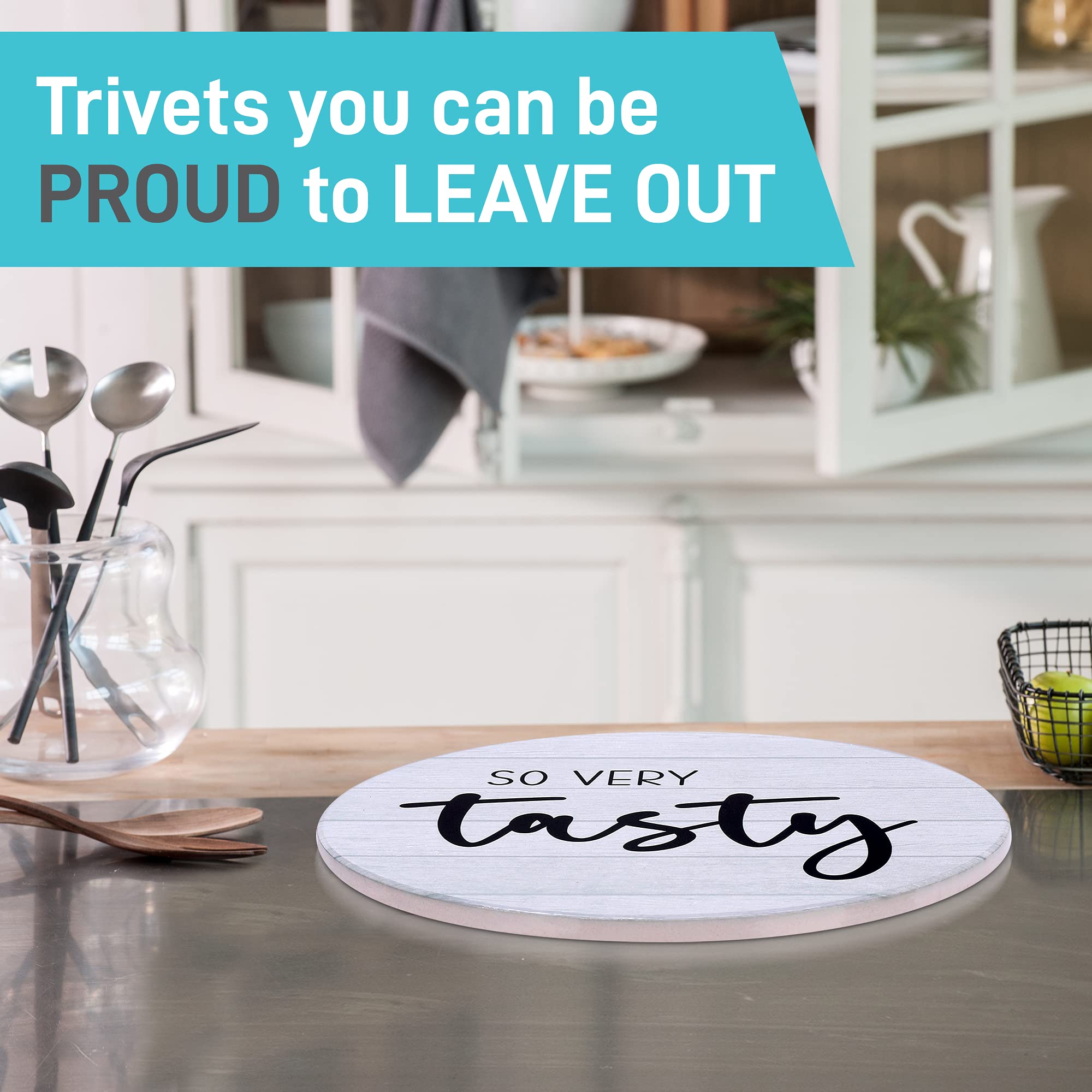 Farmhouse Style Ceramic Hot Pads Set of 2 - Heat Resistant Kitchen Trivets for Hot Pots & Pans - Perfect for Dining Tables, Countertops & Outdoor BBQ Use