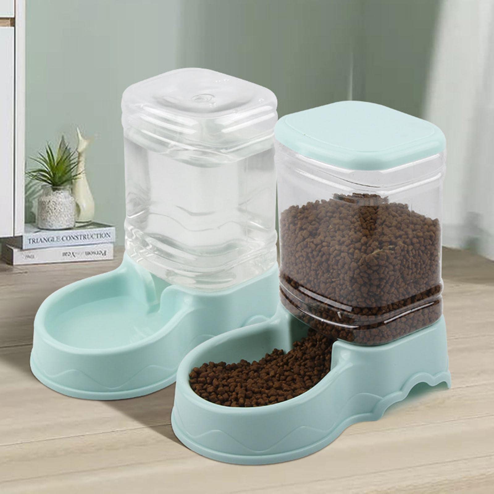 Automatic Pet Water Dispenser and Food Feeder Bowl - Blue Dog Dish for Puppies & Cats - Perfect for Home, Office, or Travel Use