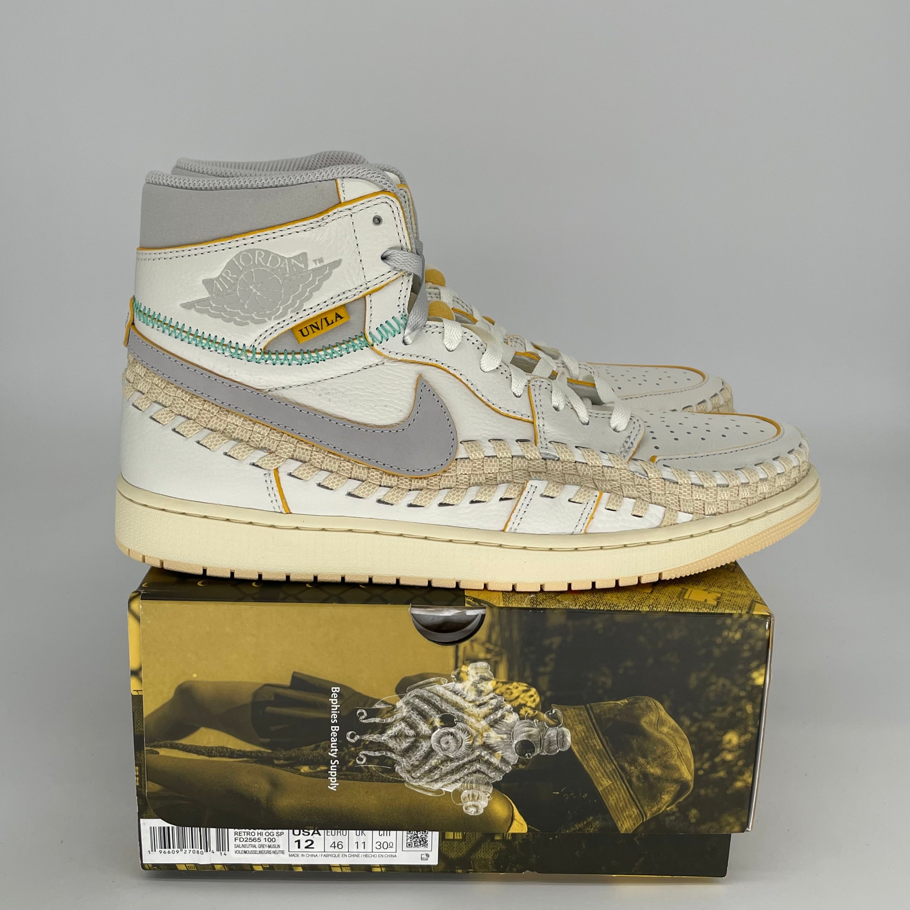 Original Air Jordan 1 Retro High Union LA 'Black Toe' Men's Basketball Shoes - Size 12 (FD2565-100) - Limited Edition Sneakers for Collectors & Streetwear Fashion