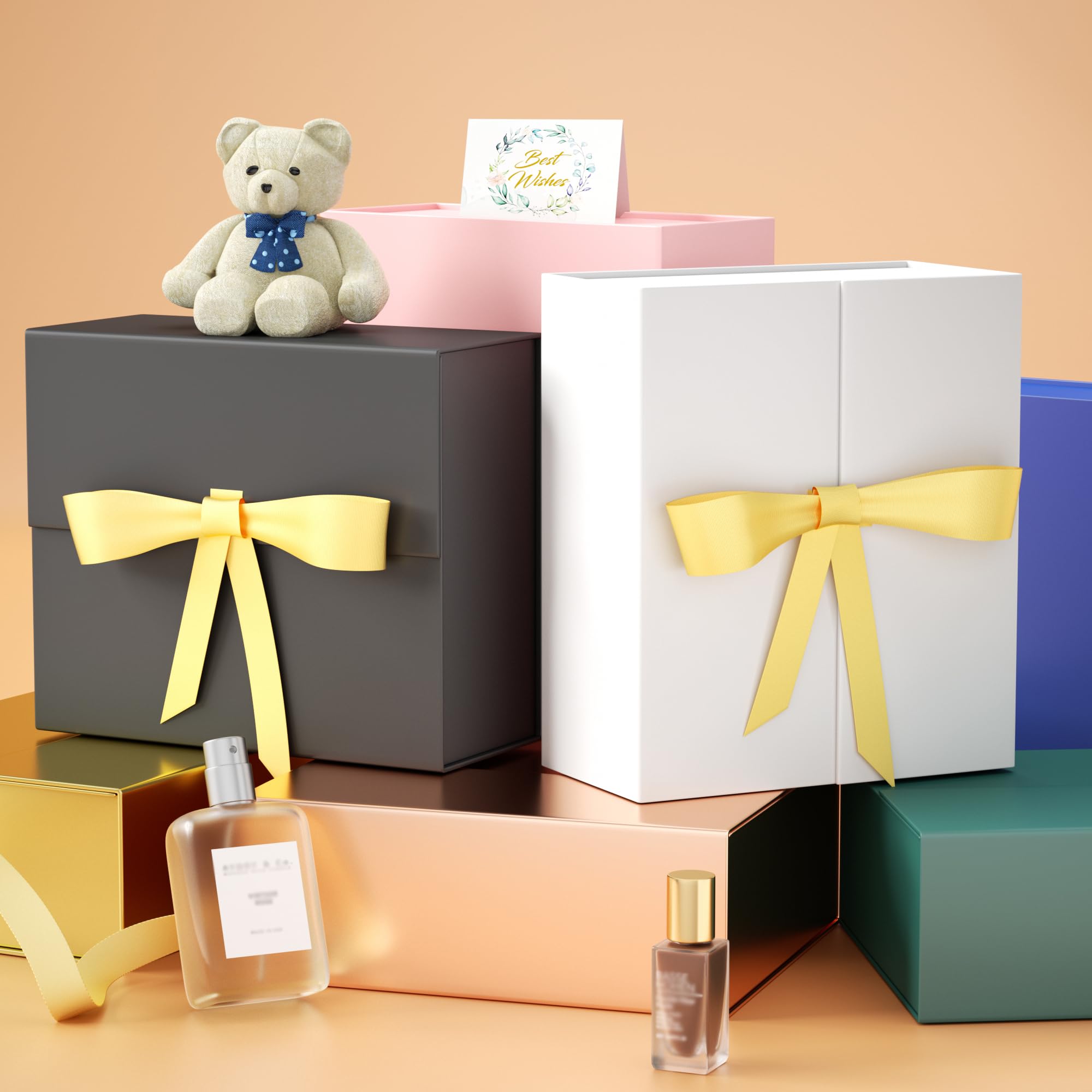 RYDDOY 5-Pack Large Gift Boxes 13x9x4 Inches - Magnetic Closure Red Present Box with Included Card & Ribbon - Collapsible Wedding, Bridesmaid Proposal, Christmas, Birthday, Valentine's Day Gift Packaging - Perfect for Holidays, Parties & Special Occasions