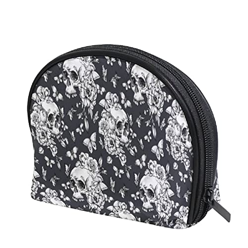 Gothic Skull & Butterfly Makeup Bag for Women - Small Cosmetic Organizer Pouch with Compartments for Purse, Travel & Daily Essentials | Perfect for Goth Accessories, Toiletry Storage & On-the-Go Beauty