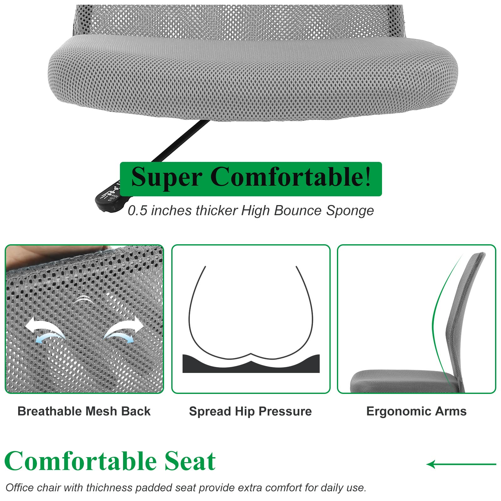 Ergonomic Mesh Office Chair with Mid Back Support - Modern Rolling Swivel Computer Chair for Home & Office - Breathable Armless Task Chair for Men & Women (Grey) - Perfect for Long Work Hours & Gaming Sessions
