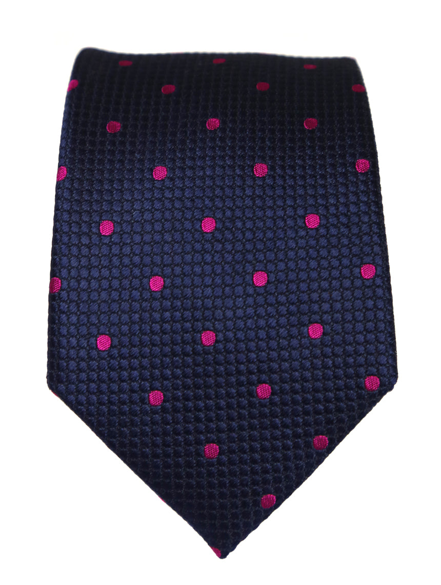 DÉCLIC Classic Spot Tie for Men - Navy/Fuchsia Silk Necktie - Perfect for Weddings, Business Meetings & Formal Events