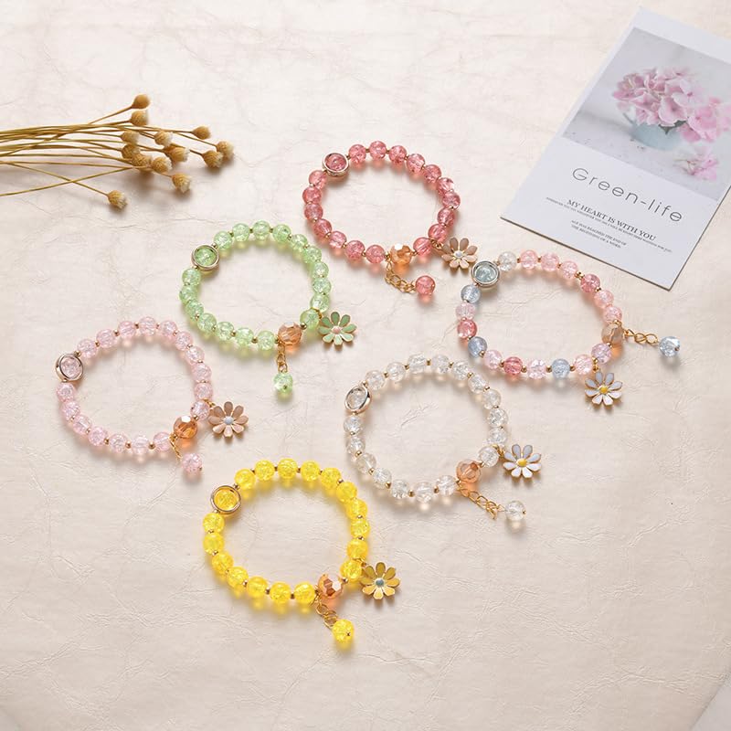 POYAMUSE Colorful Flower Charm Bracelet - Boho Daisy Crystal Beads Bracelet for Women | Trendy Summer Festival Accessory, Layered Stacking Jewelry Gift for Her