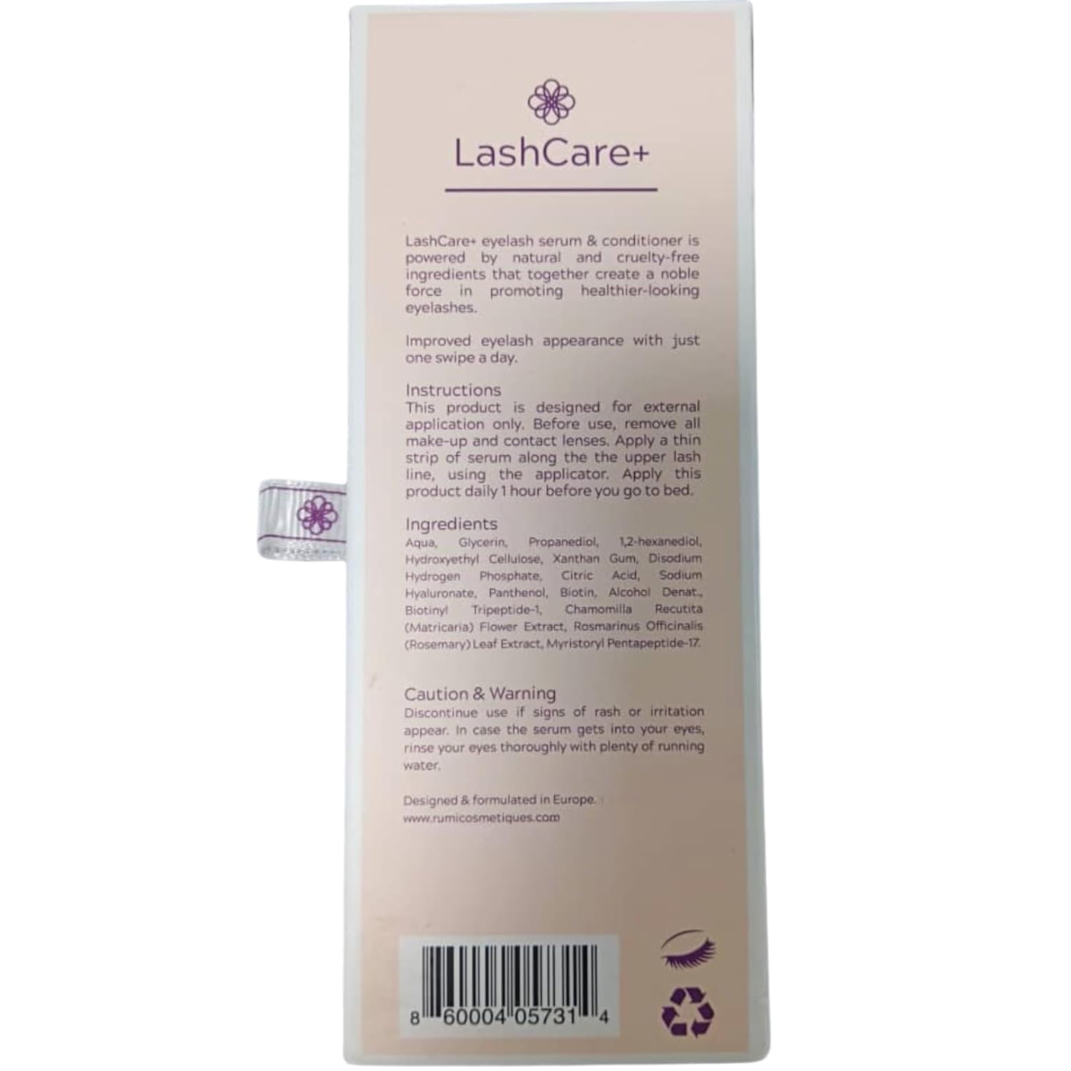 LashCare+ Eyelash Growth Serum for Women - Natural & Safe Formula for Longer, Thicker Lashes in 12 Weeks - Hypoallergenic for Sensitive Eyes - Eyelash Conditioner & Enhancer (1mL / 1 Month Supply) - Perfect for Daily Use & Special Occasions