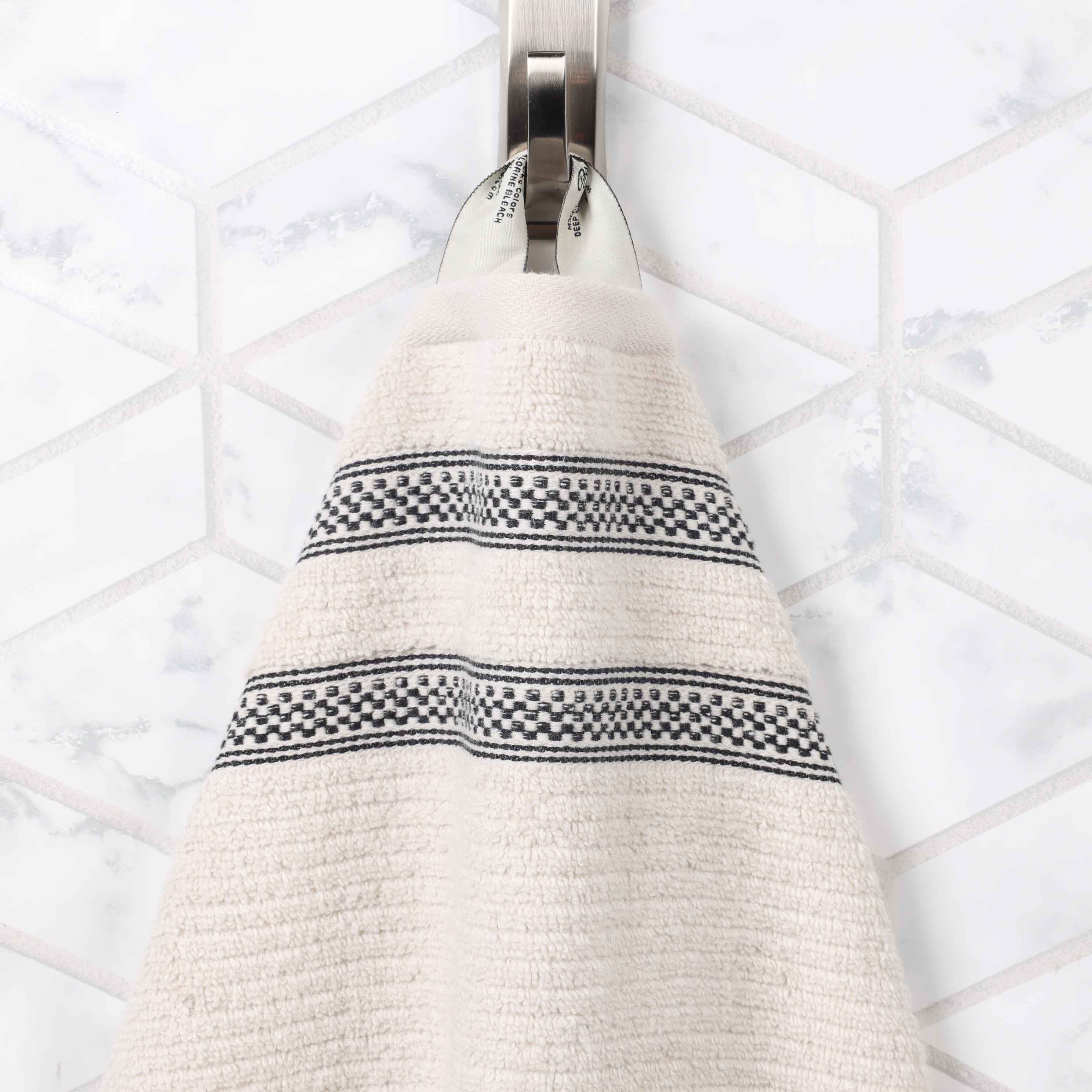 Premium Zero Twist Cotton Ribbed Geometric Border Plush 3-Piece Bath Towel Set - Ultra Soft & Absorbent for Spa, Bathroom & Luxury Home Use
