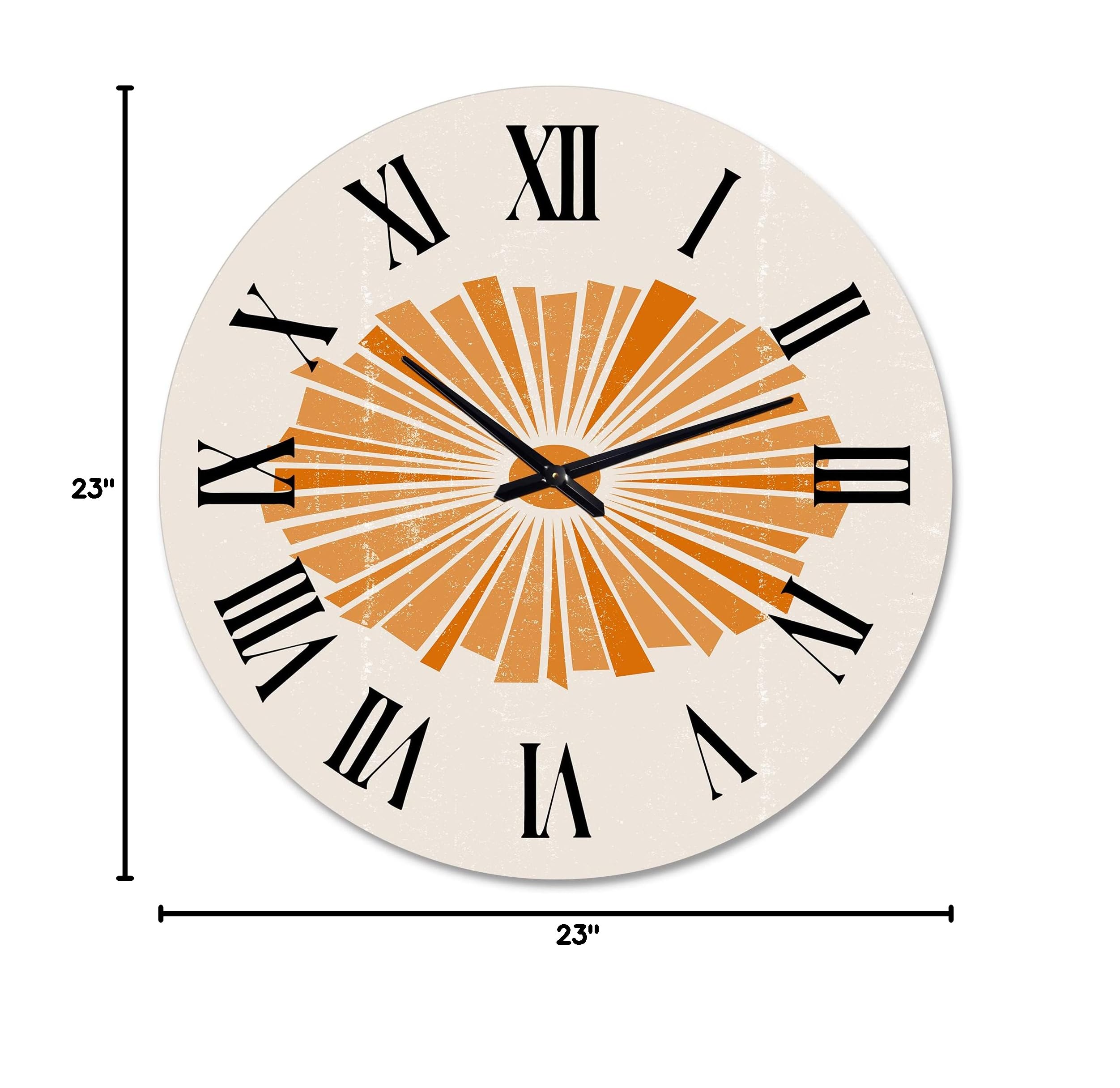 Minimalist Orange Sun Wall Clock - Modern Abstract Fractal Design Large Kitchen Decor - Perfect for Living Room, Bedroom & Office Spaces