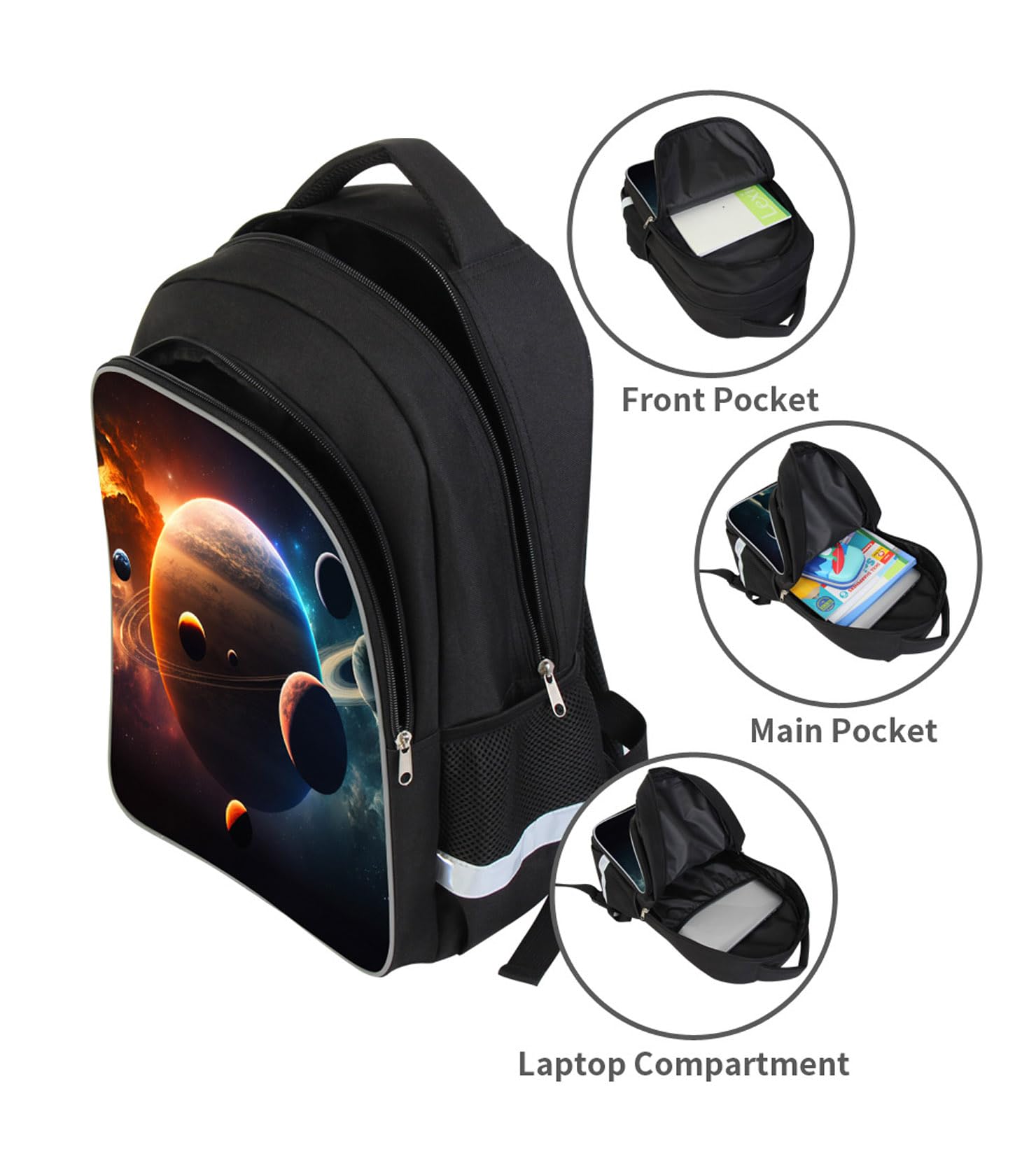 Solar System Backpack for Kids - Galaxy Themed School Bookbag with Tablet Compartment & Side Pockets | 17 Inch Space Planets Design Backpack for Boys & Girls | Durable Polyester Material | Perfect for School, Travel & Astronomy Enthusiasts