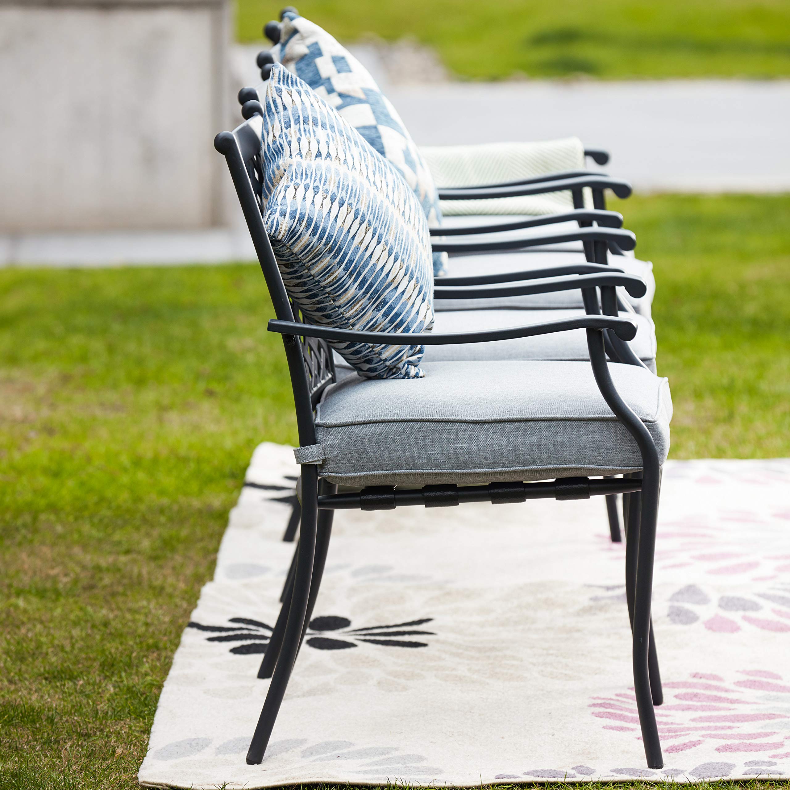 LOKATSE HOME 4-Piece Outdoor Patio Dining Chair Set - Wrought Iron Metal Chairs with Arms & Cushions (Grey) - Perfect for Garden, Backyard, Poolside & Restaurant Outdoor Seating