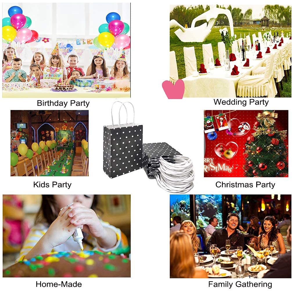 25 Pack Small Black Gift Bags with Handles - 6x4.3x2.3 Inches Mini Party Favor Bags for Weddings, Baby Showers & Birthday Celebrations