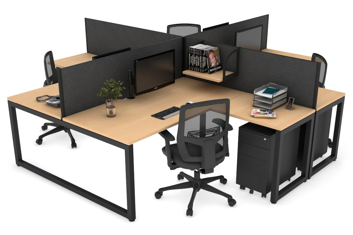 Quadro Loop Legs 4-Person Corner Workstation Desk - 1600L x 1800W with Cable Management Scallop | Office Furniture for Collaborative Workspaces & Team Meetings