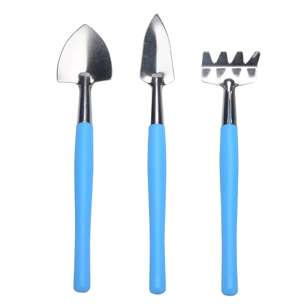 EKDSPW Mini Gardening Tool Set - 3pcs Stainless Steel Plant Shovel, Rake & Spade with Wood Handle for Potted Plants & Flowers | Perfect for Indoor Herb Gardens, Balcony Planters & Small Garden Care