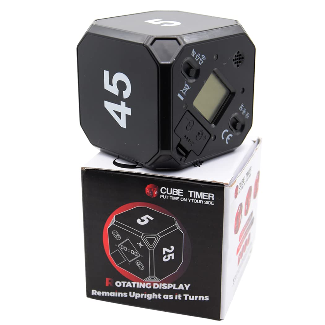 Hoshen Gravity Sensor Cube Timer - 5/15/25/45 Minute Countdown Kitchen Timer for Baking, Cooking, Study & Productivity - Black (Battery Not Included) | Perfect for Home, Office & Classroom Use