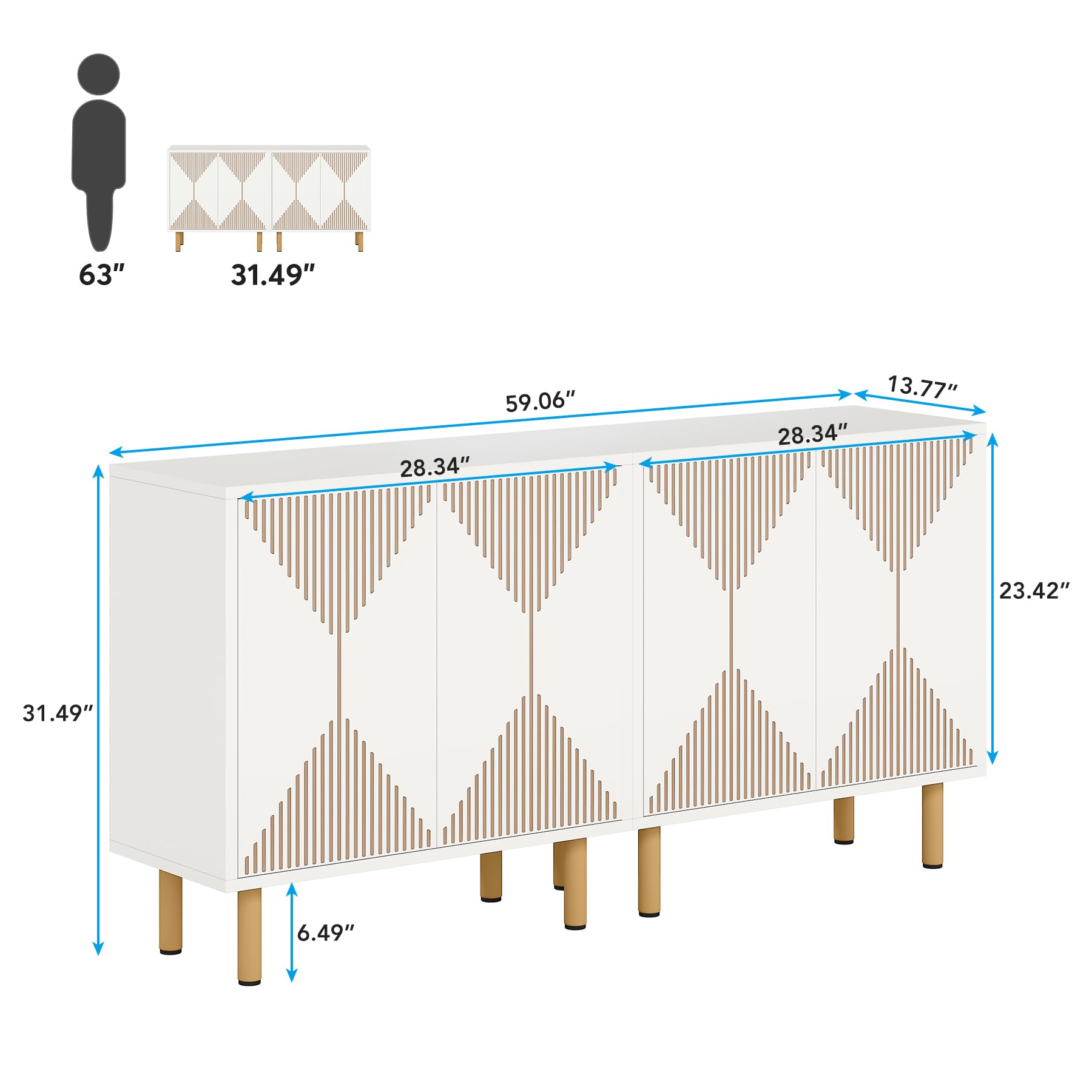 Tribesigns Modern White Storage Cabinet Set - 59