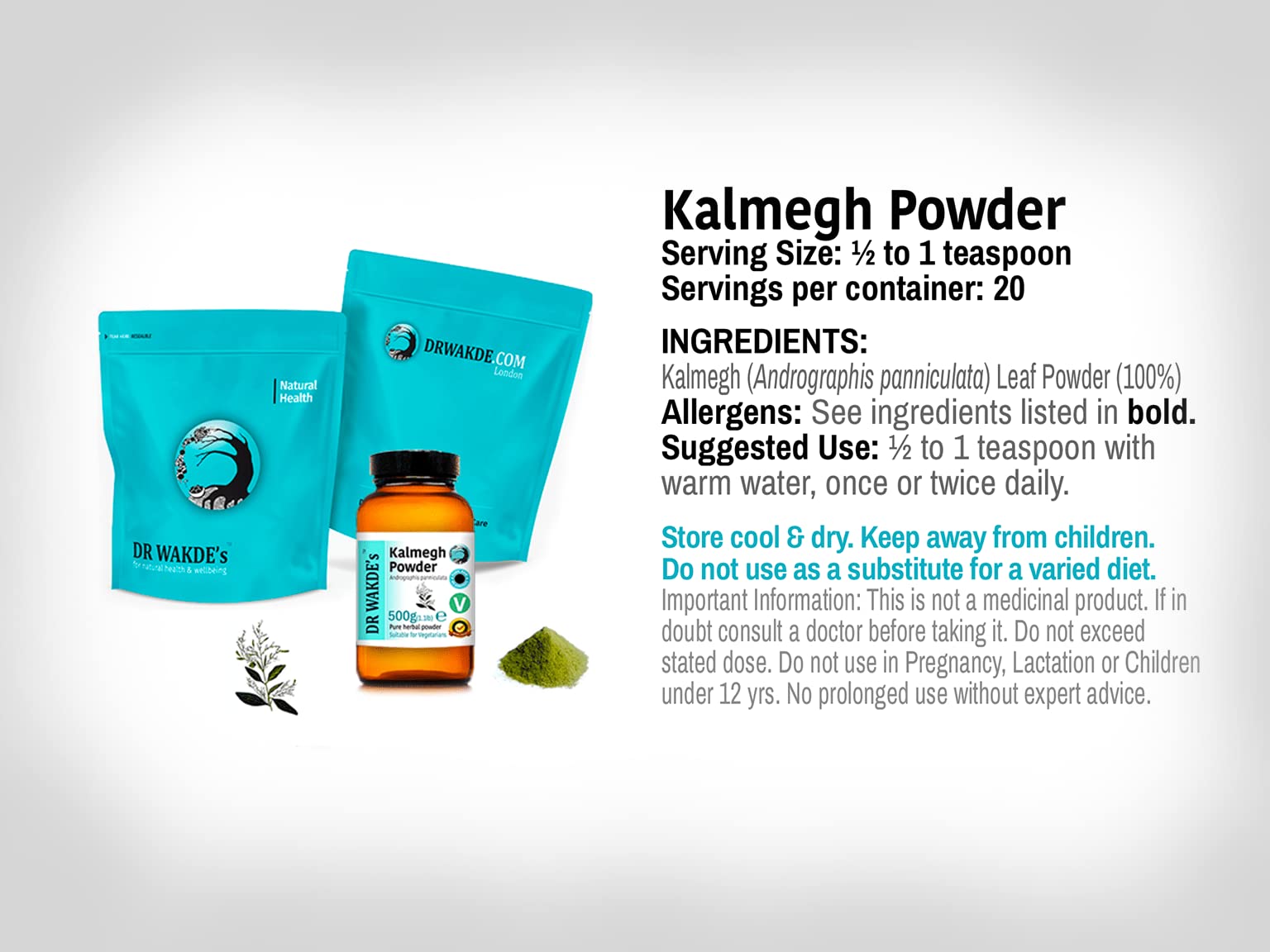 DR WAKDE'S Organic Kalmegh Powder (Andrographis paniculata) - 100g (3.5oz) | Pure Raw Dried Herbal Supplement | Natural Immune Support | Vegan, Non-GMO, Gluten-Free | Premium Grade Ayurvedic Remedy | Perfect for Teas, Smoothies & Wellness Routines