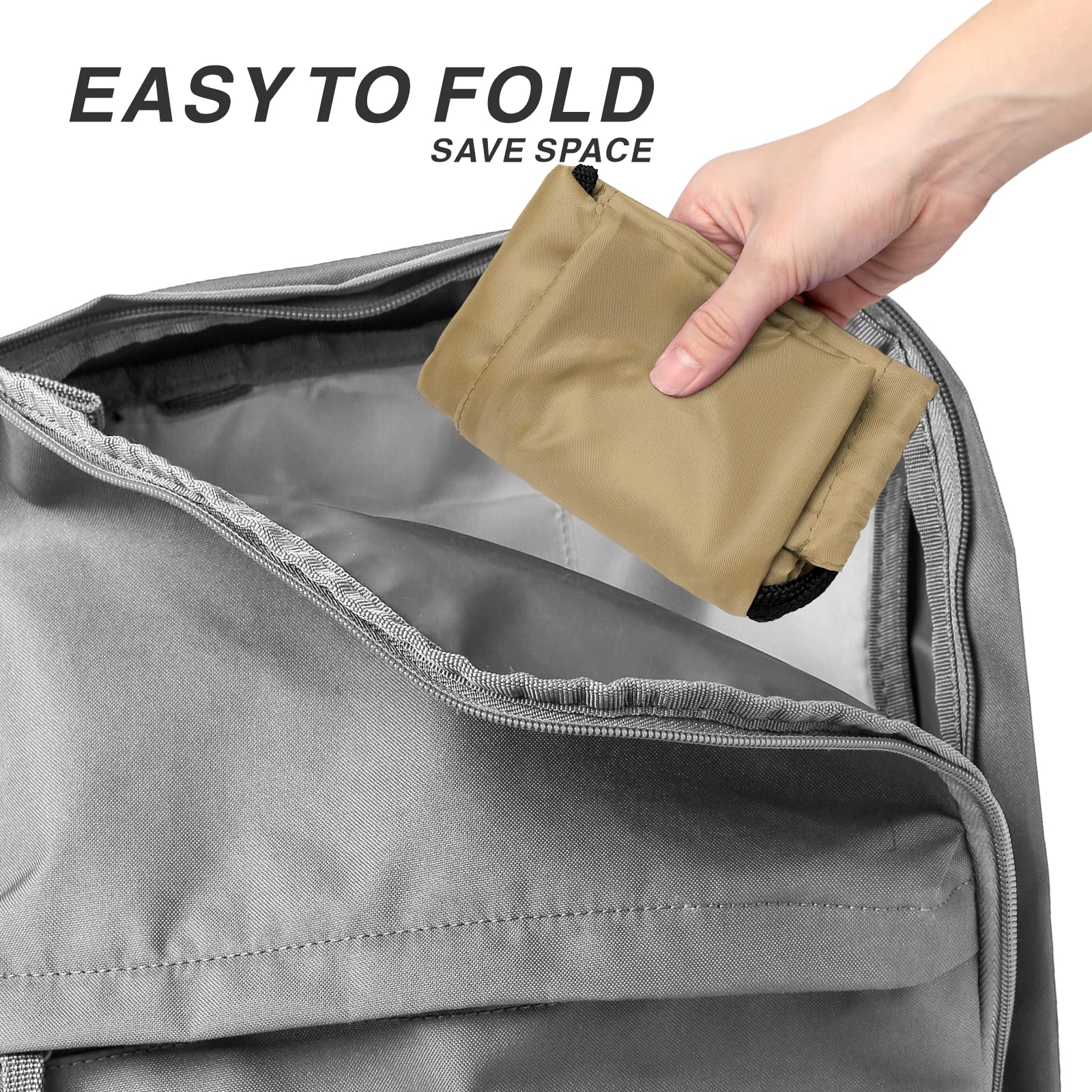 Lightweight 210D Nylon Drawstring Backpack with Zipper Side Pocket - Foldable Gym Sack for Men & Women - Perfect for Sports, Travel & School (Khaki)