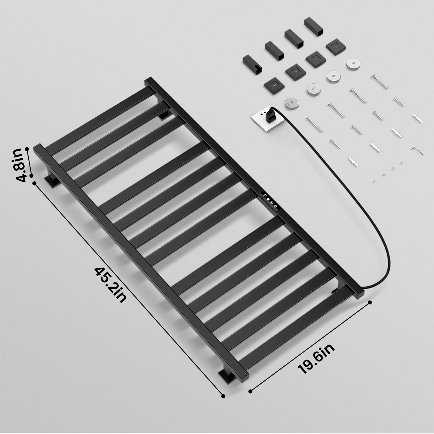 Premium Stainless Steel Towel Warmer Rack - 12 Bar Wall Mounted Bathroom Towel Heater with Smart Touch Screen Timer | Hardwired or Plug-in | Black | Perfect for Spa, Luxury Bathrooms & Home Wellness