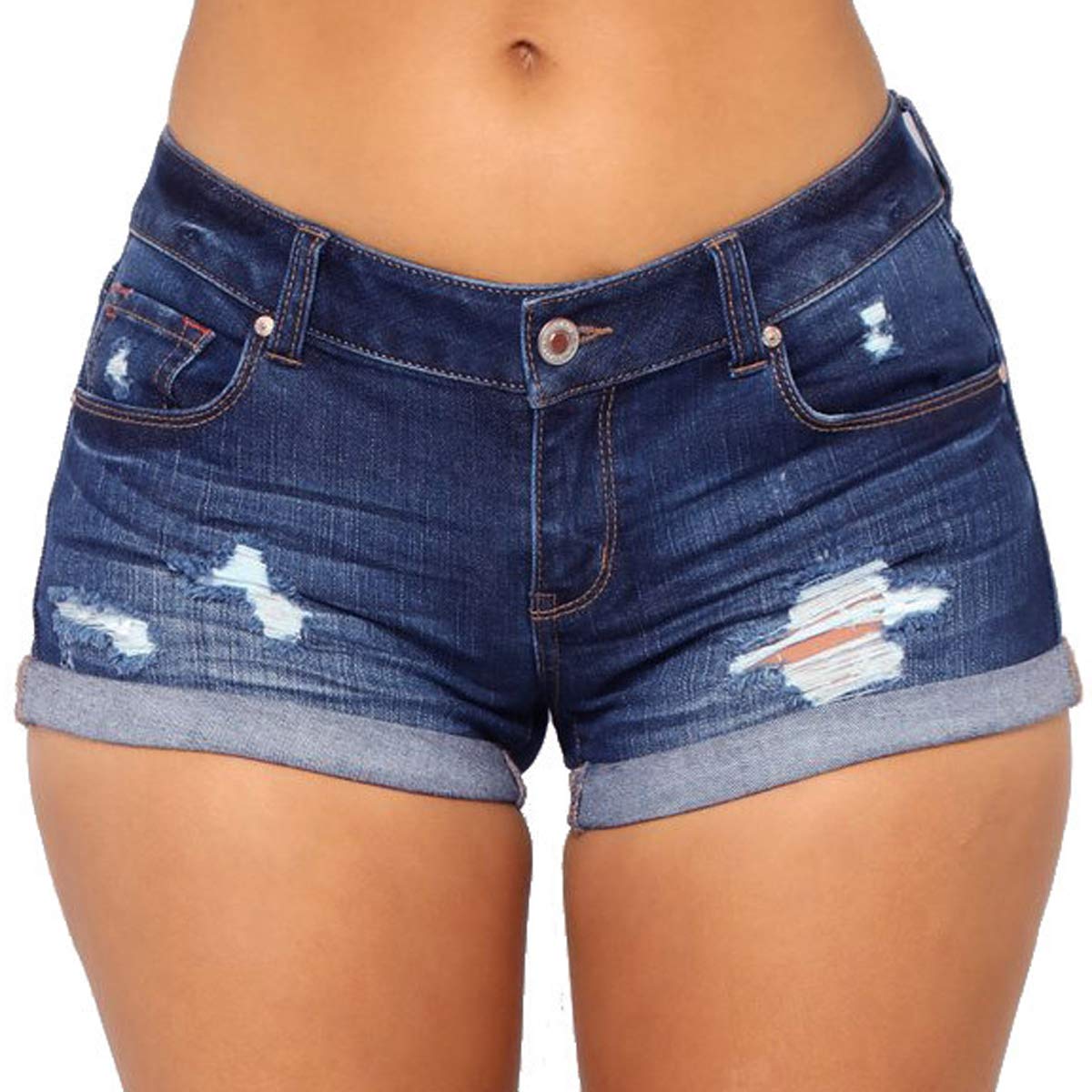 Vanberfia Women's Stretchy Denim Mid Rise Jean Shorts with Pockets - Comfortable High Waist Denim Shorts for Summer, Casual Wear, Beach & Outdoor Activities