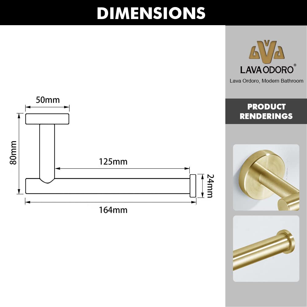 Brushed Gold Toilet Paper Holder - Modern Square Stainless Steel Wall Mount Bathroom Tissue Roll Holder (5.51 Inch) - Perfect for Contemporary Homes, Luxury Hotels & Spa Bathrooms
