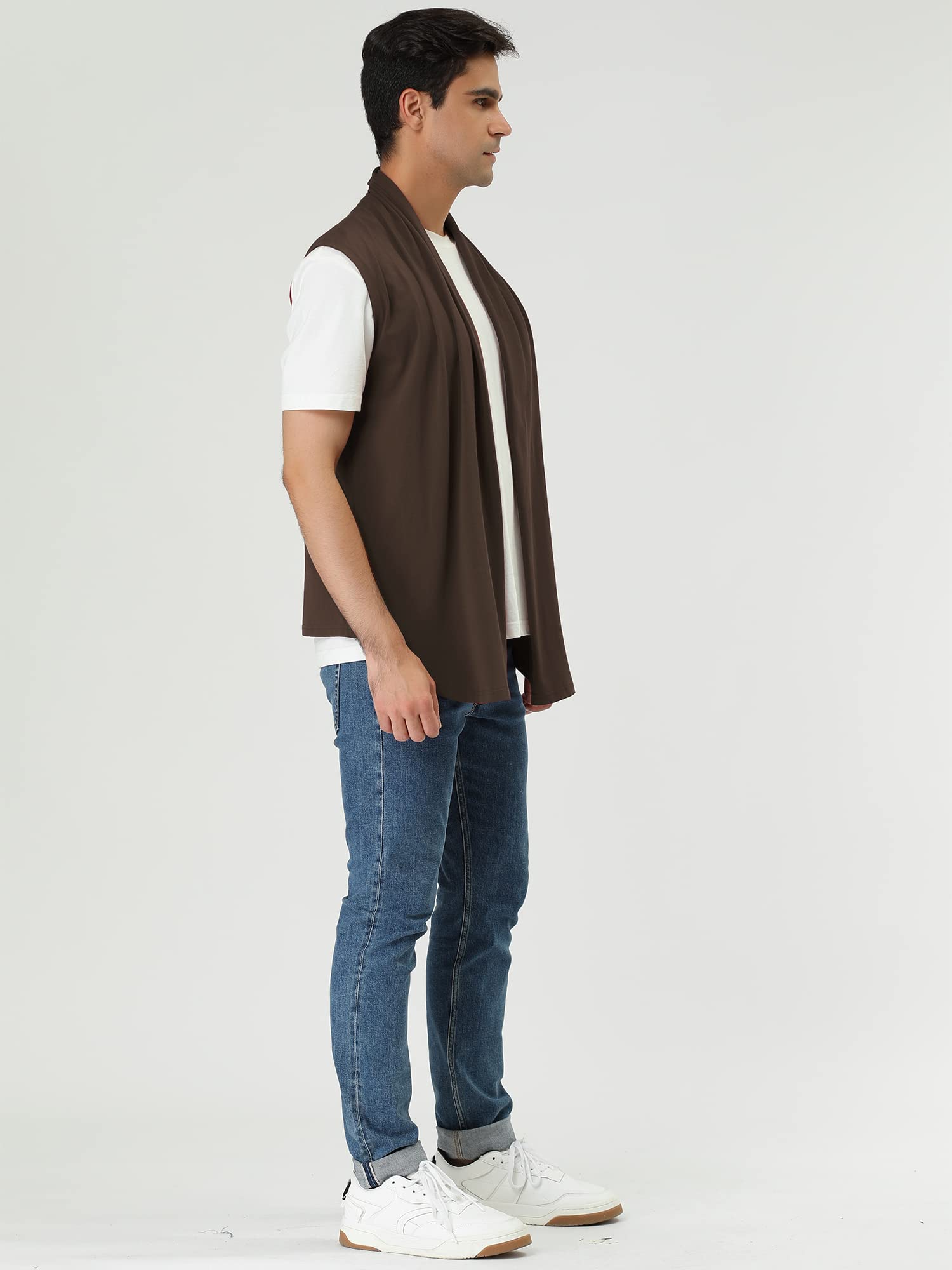 uxcell Men's Ruffle Shawl Collar Lightweight Vest Drape Cape Sleeveless Cardigan - Stylish Layering Piece for Fall & Winter Fashion | Perfect for Office, Date Night & Special Occasions