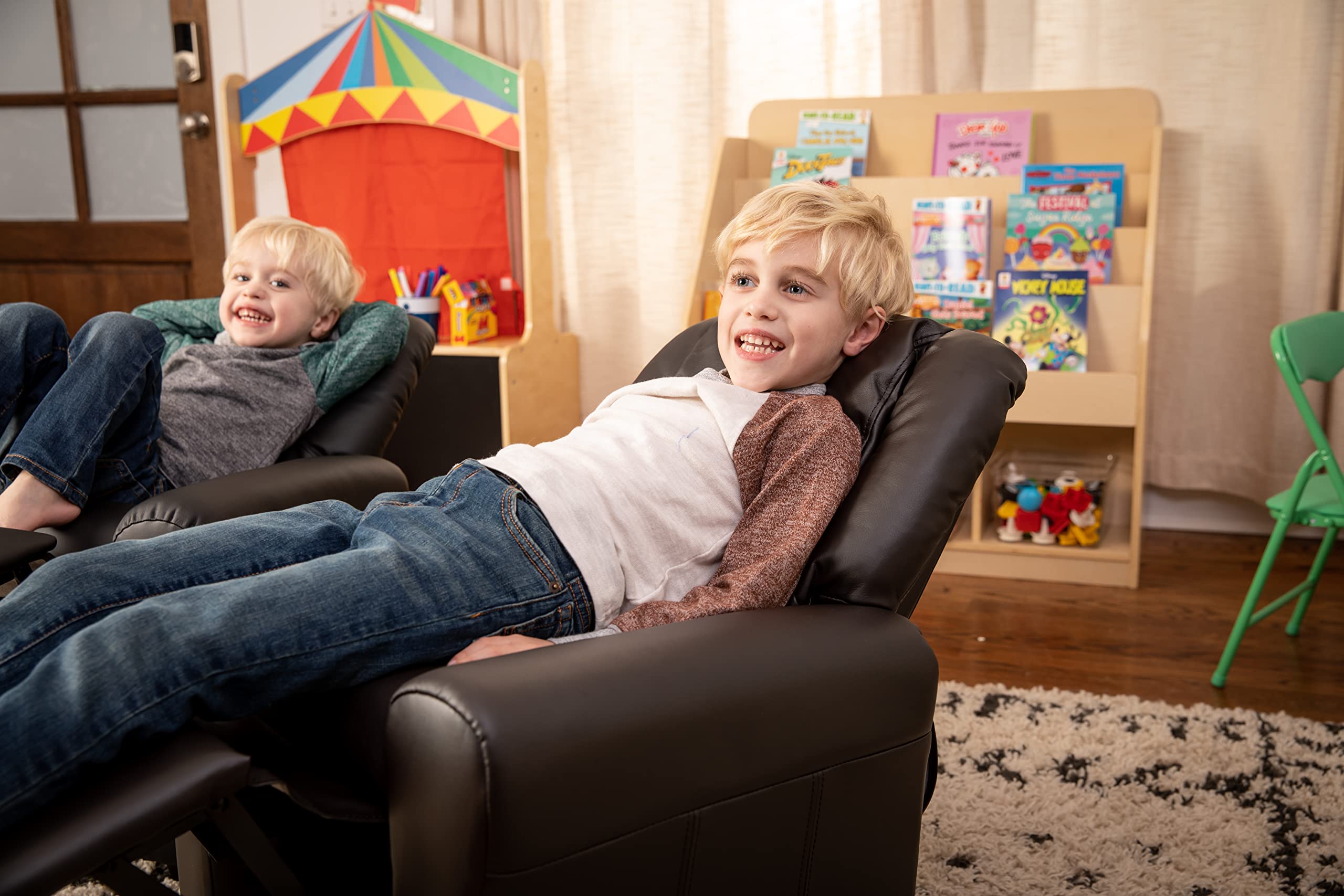 Premium Brown LeatherSoft Kids Recliner Chair with Cup Holder & Headrest - Comfortable Lounge Chair for Boys & Girls - Perfect for Bedroom, Playroom & Movie Nights