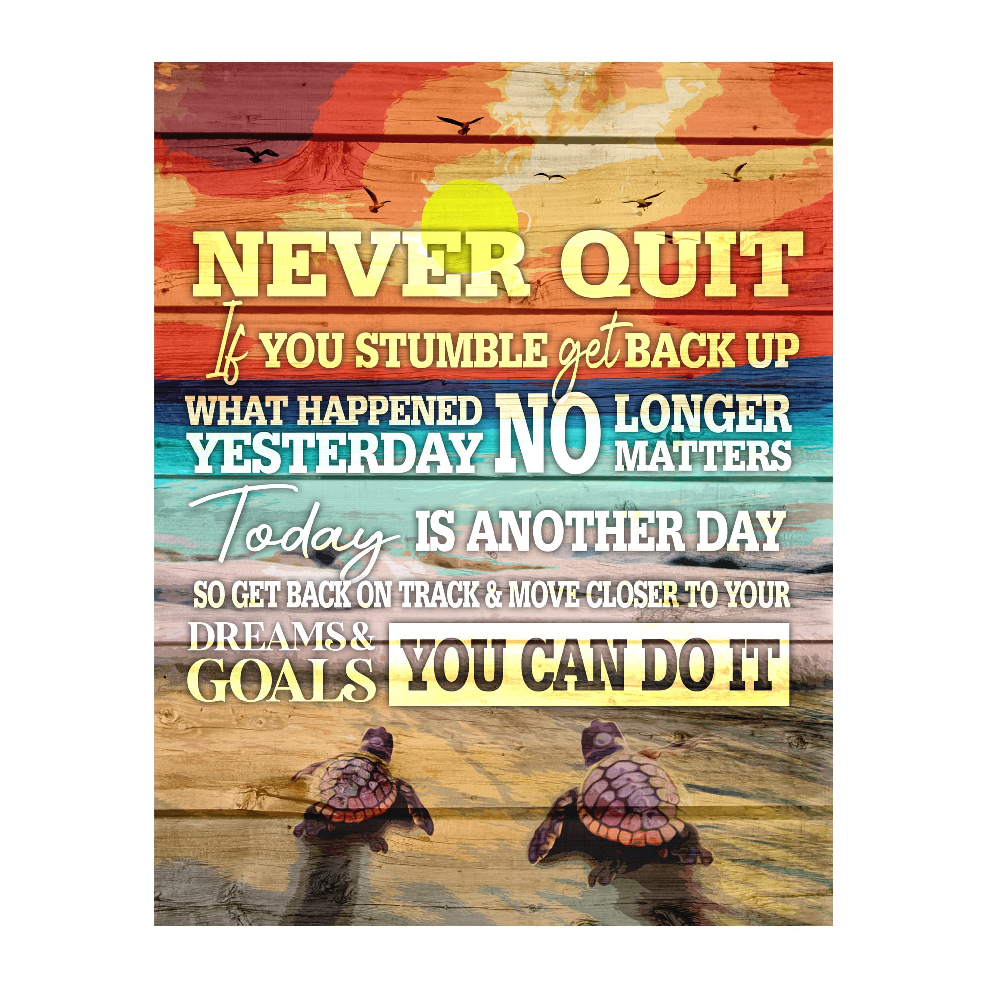 Never Quit You Can Do It - Motivational Sea Turtle Ocean Wall Art Print for Home, Bedroom & Office Decor - Unframed 11x14 - Perfect for Beach House, Yoga Studio & Meditation Room Inspiration
