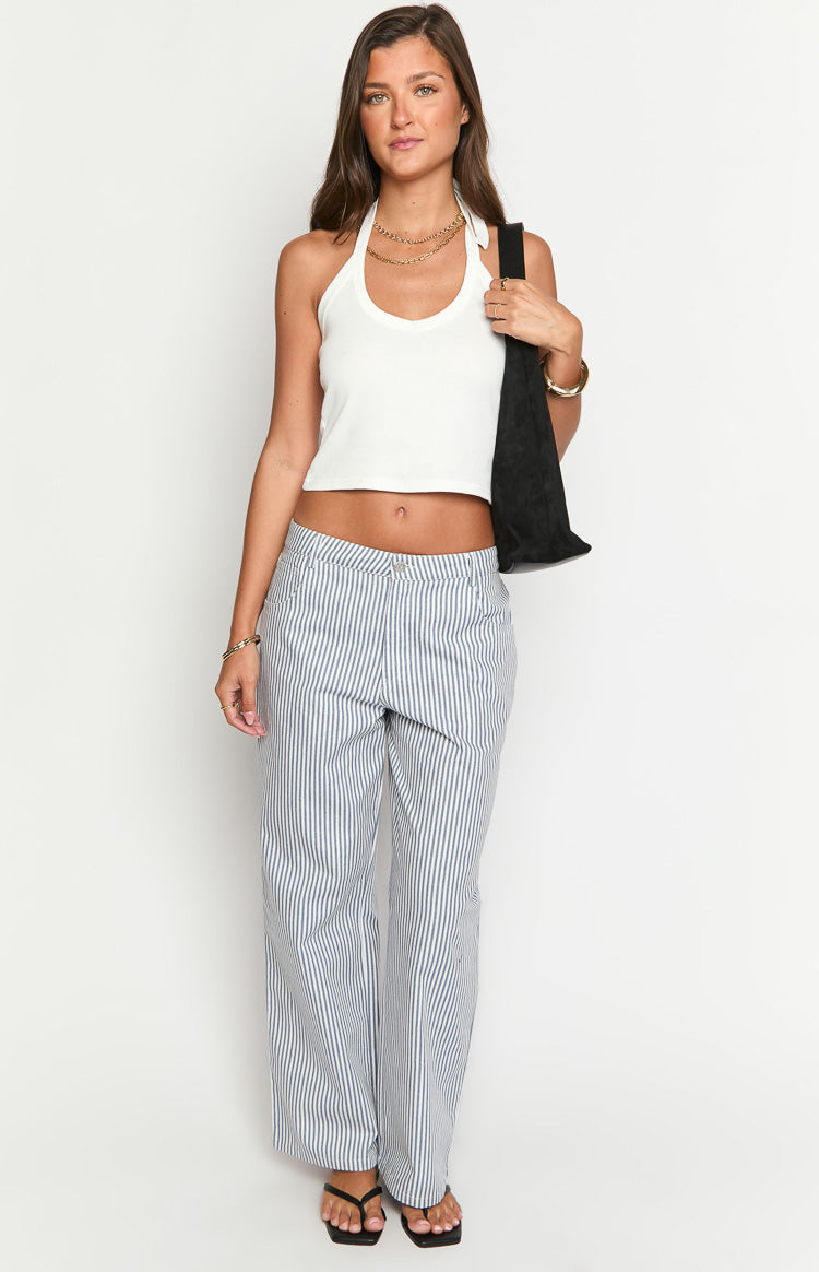Amity Navy Stripe Mid Rise Straight Leg Jeans for Women - Comfortable Stretch Denim Pants, Casual & Office Wear, Perfect for Everyday Outfits and Work Attire