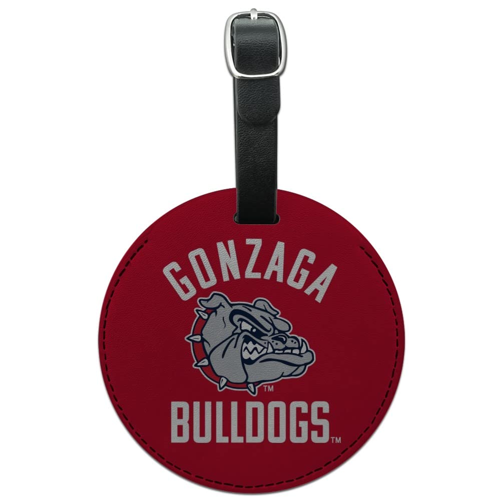 Gonzaga University Bulldogs Round Leather Luggage Tag - Personalized Carry-On ID Card Holder for Suitcases - Perfect for Travel, Business Trips & College Dorms