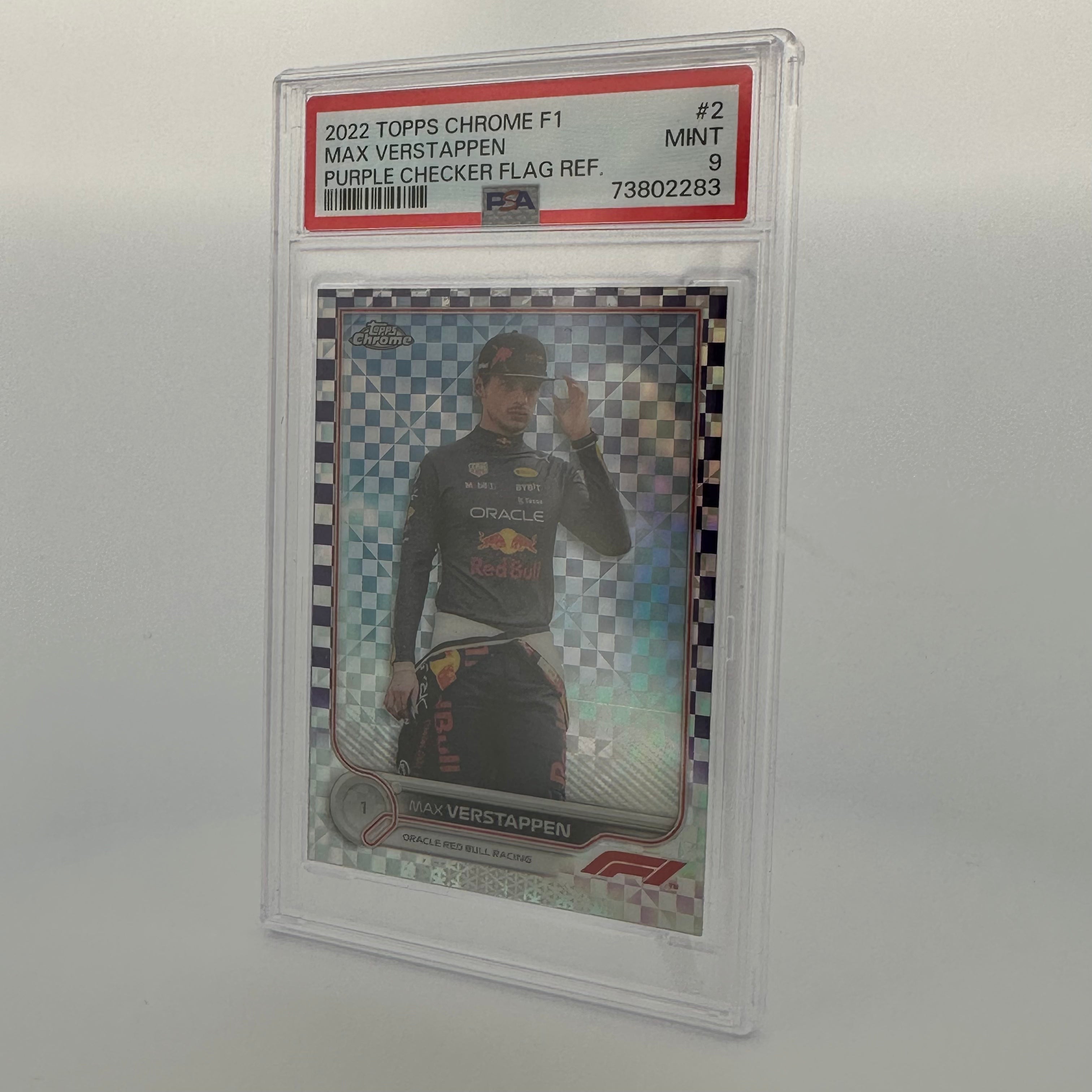 PSA 9 149/199 Max Verstappen #2 Purple Checker Flag Refractor - Rare F1 Racing Card for Collectors & Fans, Perfect for Display & Investment