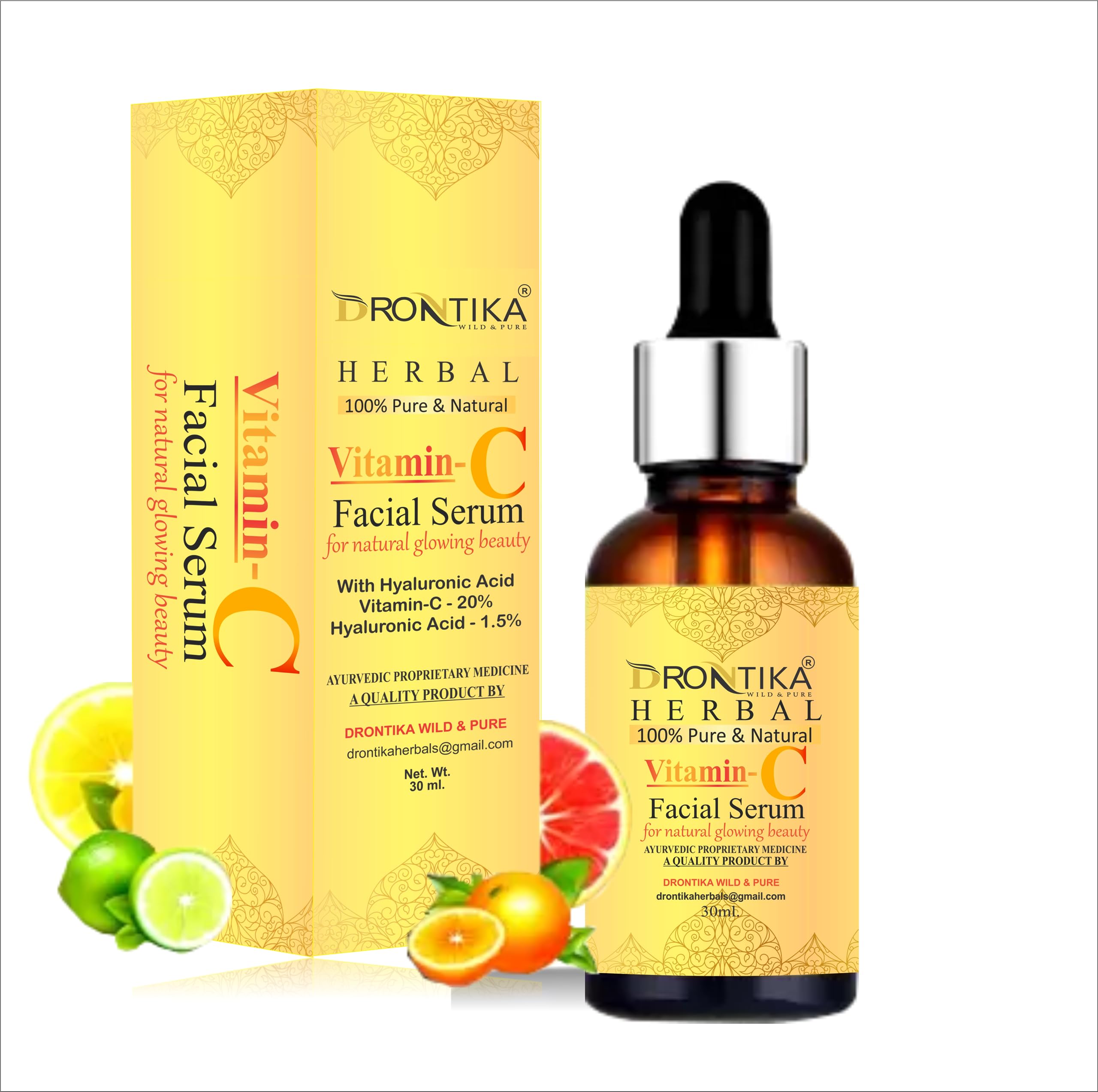 Drontika 100% Pure & Natural Vitamin C Face Serum for Brightening Skin - 30ml | Anti-Aging, Dark Spot Treatment & Glow Booster | Day & Night Skincare Routine