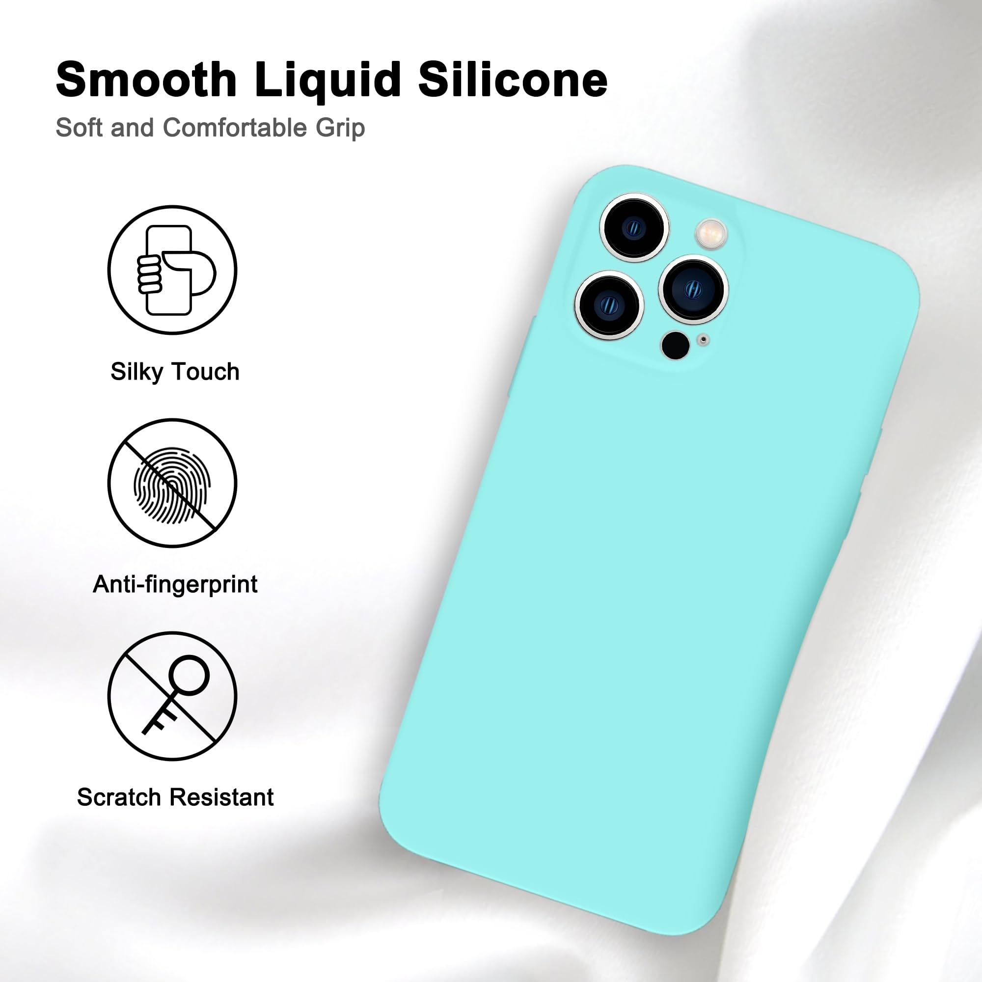 Premium Shockproof Silicone Case for iPhone 14 Pro Max (6.7 Inch) - Ice Blue Soft Protective Cover with Microfiber Lining | Full Body Protection for Work, Travel & Everyday Use