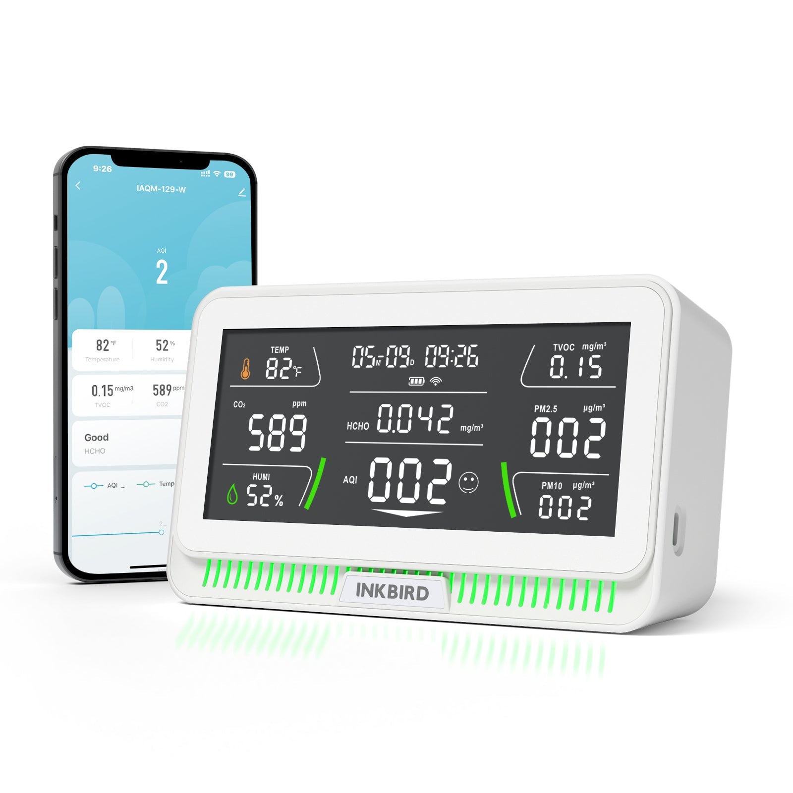 10-in-1 Wireless Air Quality Monitor IAQM 129W - Portable Indoor Air Pollution Detector for Home, Office & Car | Measures PM2.5, CO2, Temperature & Humidity | Real-Time Air Quality Analysis for Healthier Living