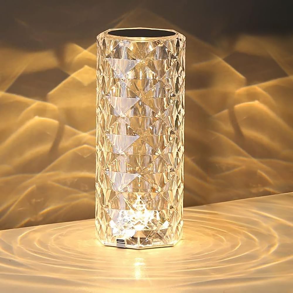 Rechargeable Crystal Table Lamp - 3-Color Touch Control LED Night Light for Bedroom, Living Room, Kitchen & Dining Room | Portable Rose Crystal Desk Lamp with Ambient Lighting for Home Decor, Reading & Relaxation