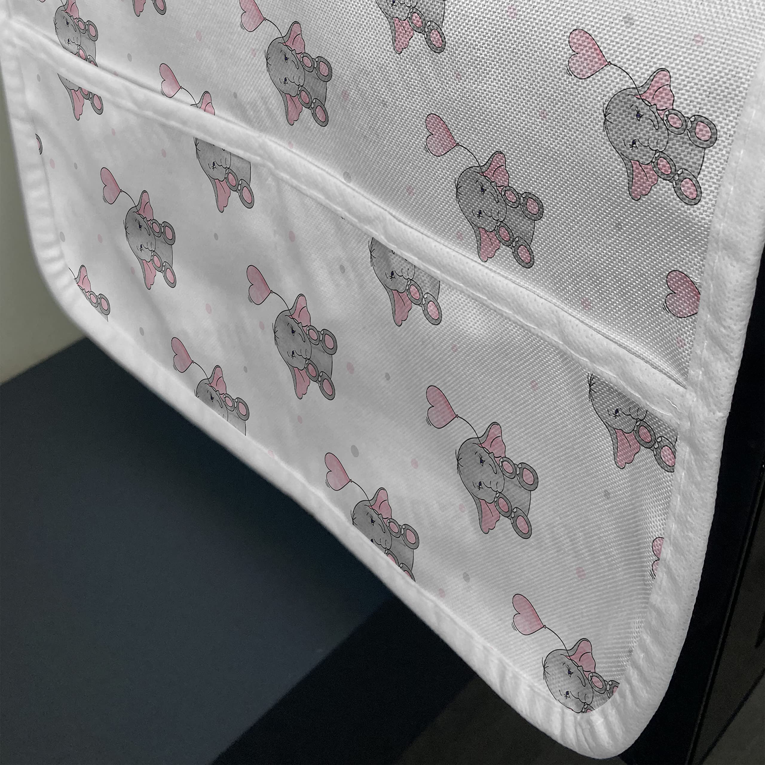 Ambesonne Microwave Cover - Cute Animal Cartoon Design with Heart Balloons, Water Resistant Kitchen Organizer with Pockets, 36 x 12 Inches, Grey Pale Pink White - Perfect for Protecting Appliances & Adding Style to Your Kitchen Decor