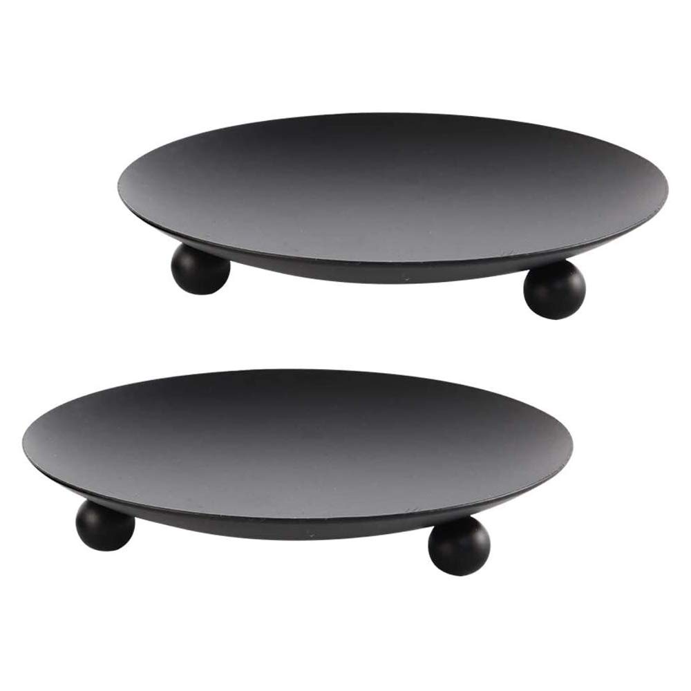 Black Iron Plate Candle Holder Set of 2 - Decorative Candle Stand for Wax Candles, Incense Cones - Perfect for Spa Relaxation, Christmas Decor & Birthday Parties - Home Décor & Gift Idea