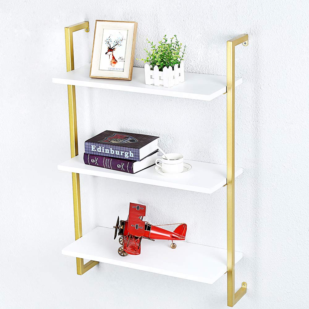Industrial Metal & Wood Floating Wall Shelf - 24 Inch Real Wood Book Shelf, 3 Tier Wall Mounted Storage for Bedroom, Office, Living Room - Perfect for Displaying Books, Decor & Organizing Small Spaces