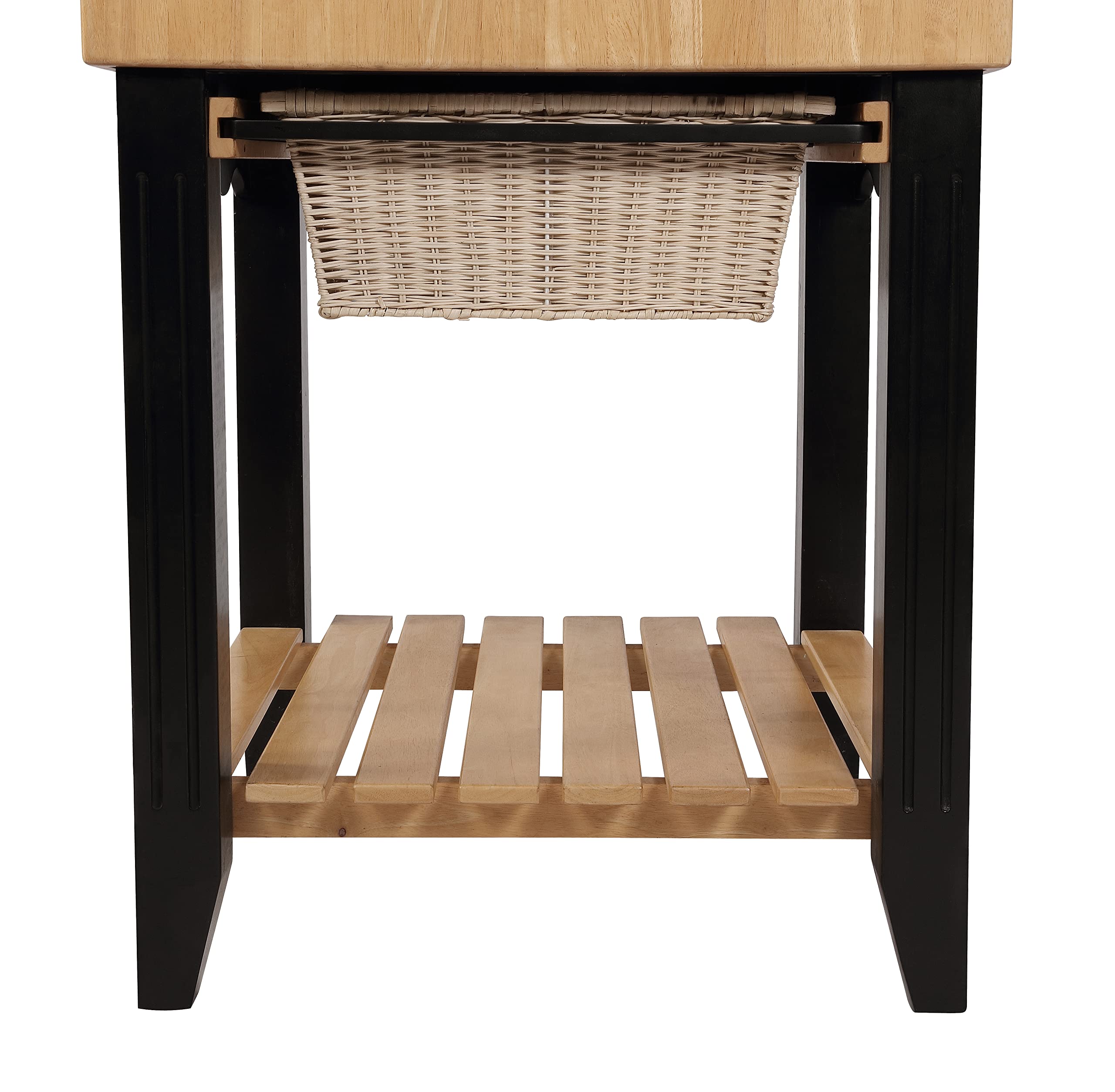 Premium Powell Color Story Black Butcher Block Kitchen Island - Durable Wooden Countertop for Food Prep, Dining & Entertaining - Perfect for Modern Farmhouse, Industrial & Rustic Kitchen Designs