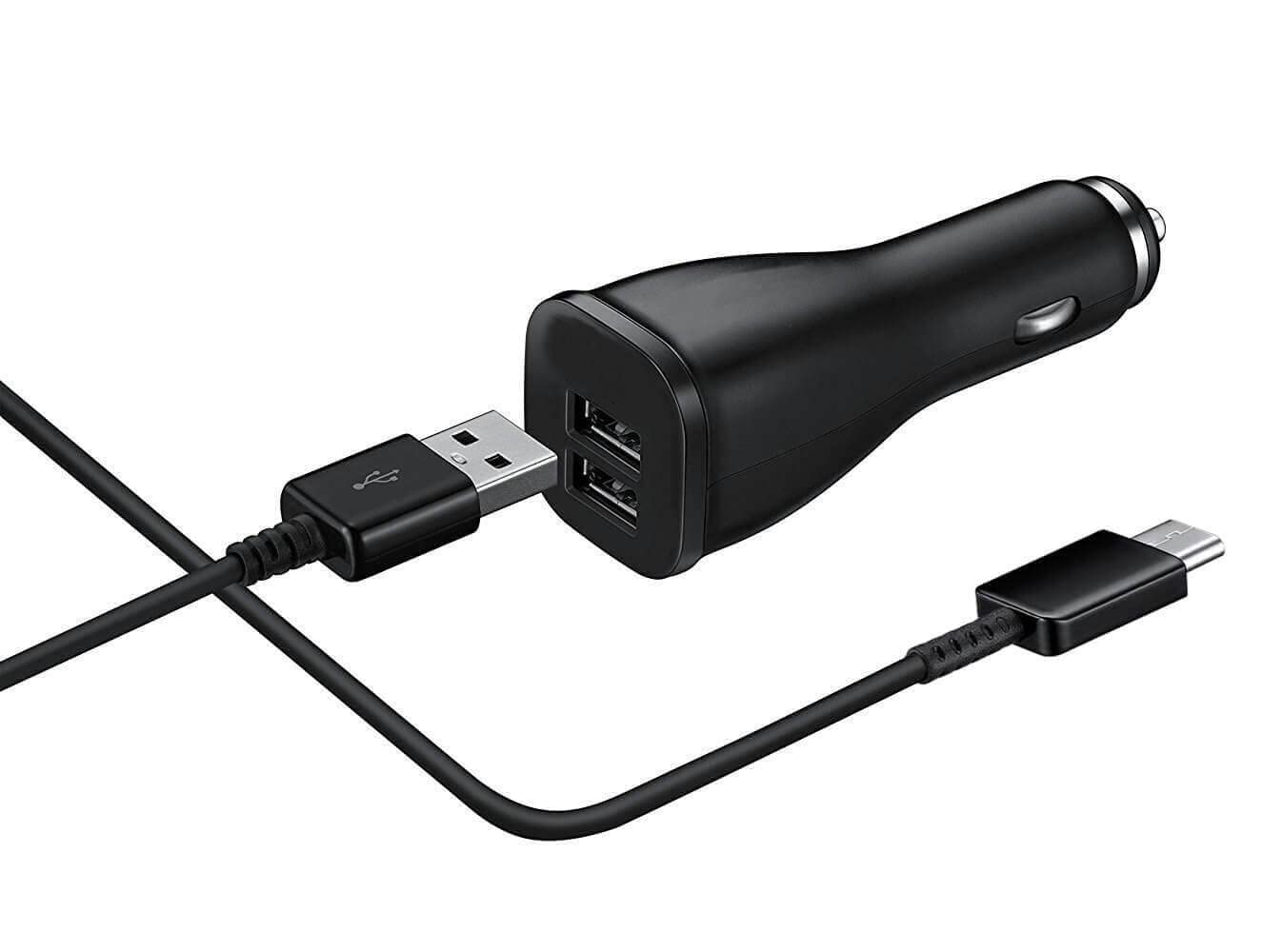 Samsung Fast Dual-Port USB C Car Charger with 5ft Type C Cable - Compatible with Samsung Galaxy S25/S24/S22/S10/S9/S8/Note Series - Perfect for Road Trips & Fast Charging On The Go