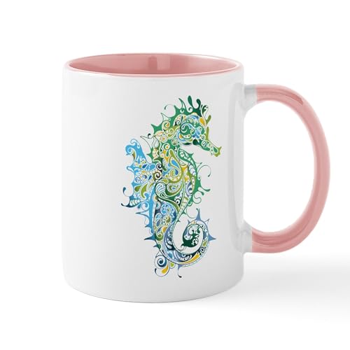 White/Pink Inside - Paisley Seahorse Mugs